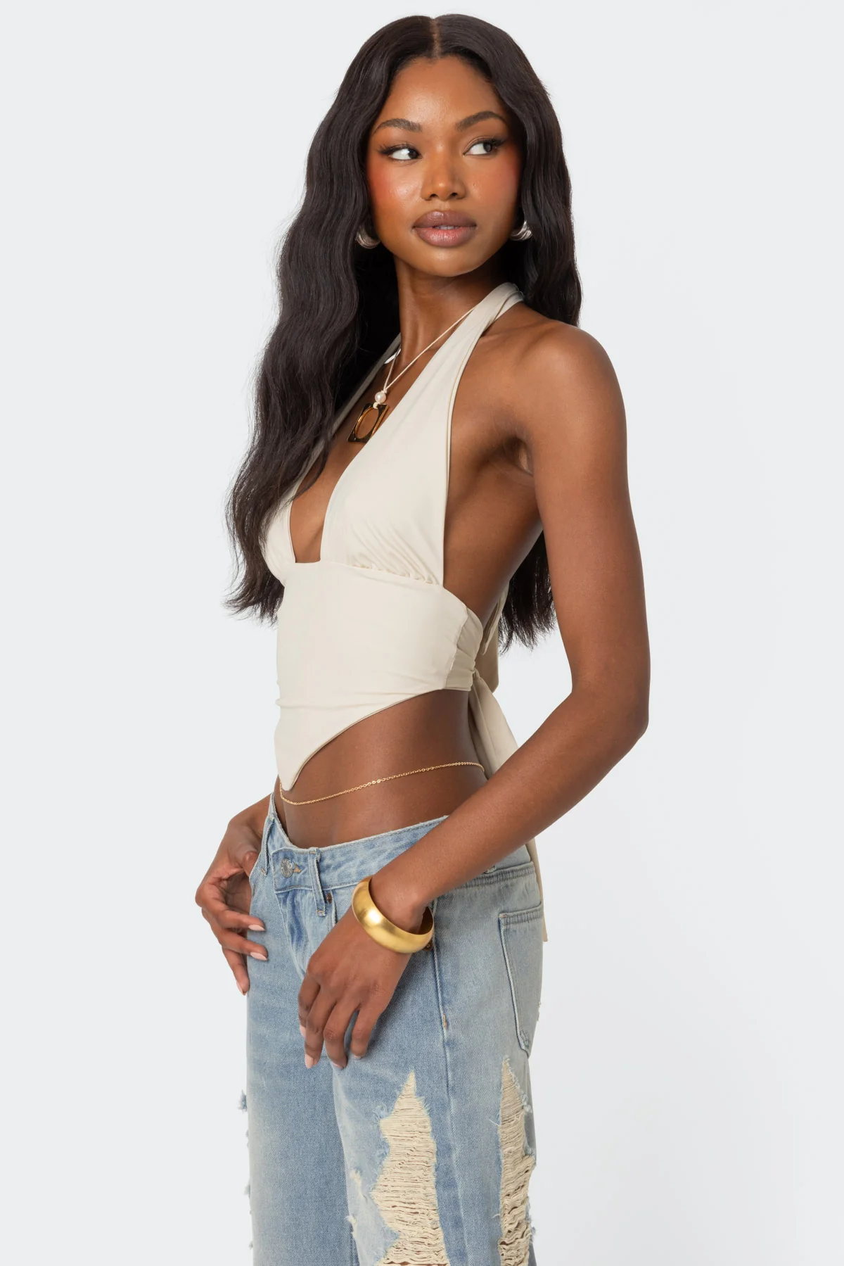 Open Back Triangle Halter Top - Image 3