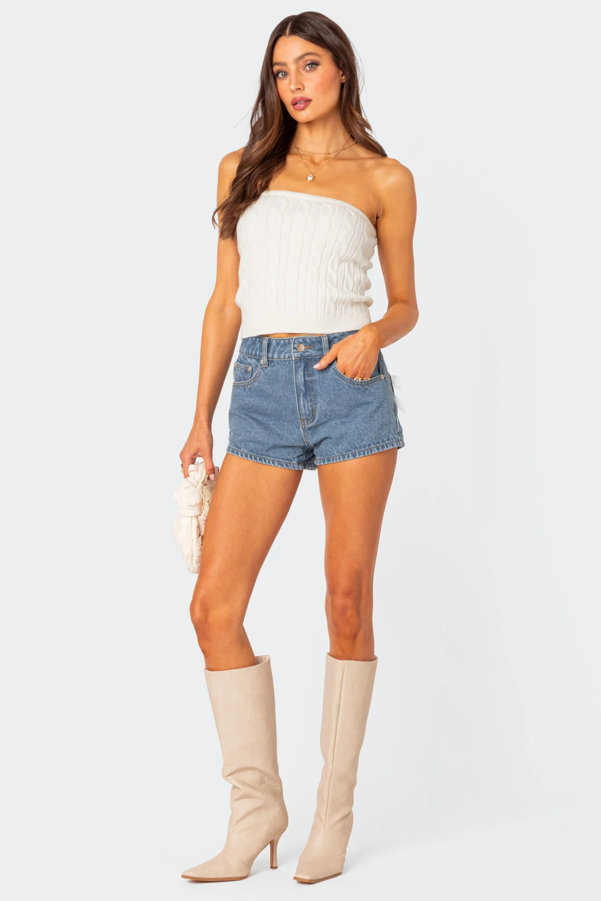 Bow Pocket Washed Denim Shorts - Image 5