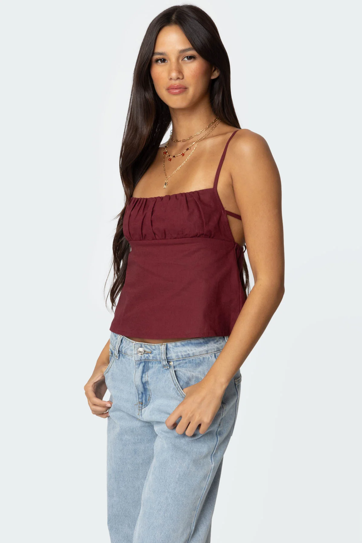 Linen Look Open Back Top - Image 3