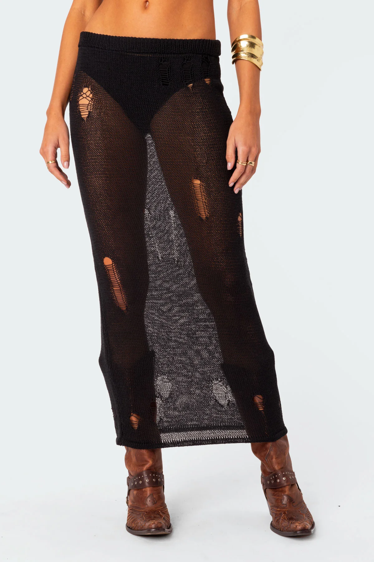 Britt Distressed Knit Maxi Skirt - Image 2