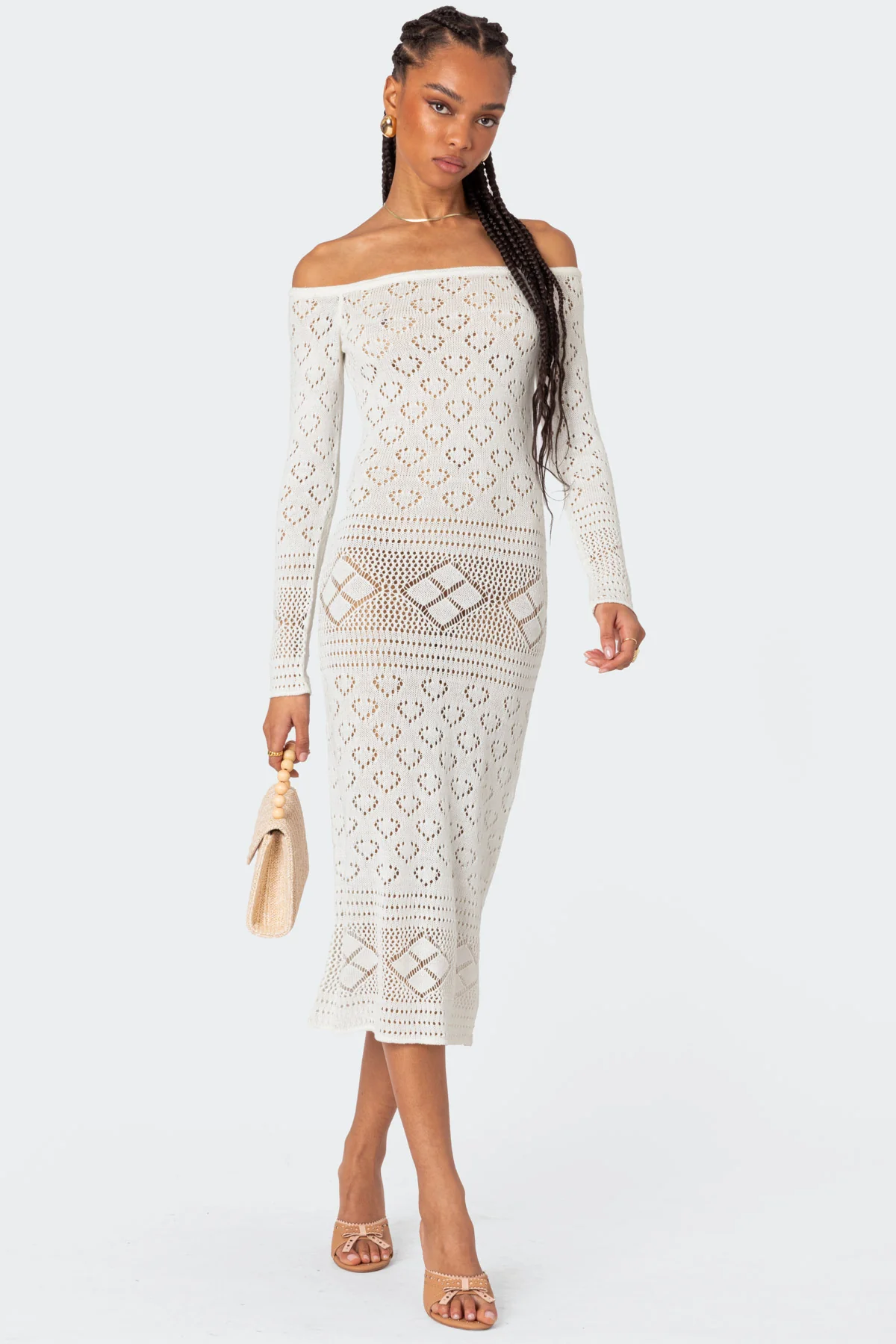 Lily Crochet Off Shoulder Midi Dress - Image 3