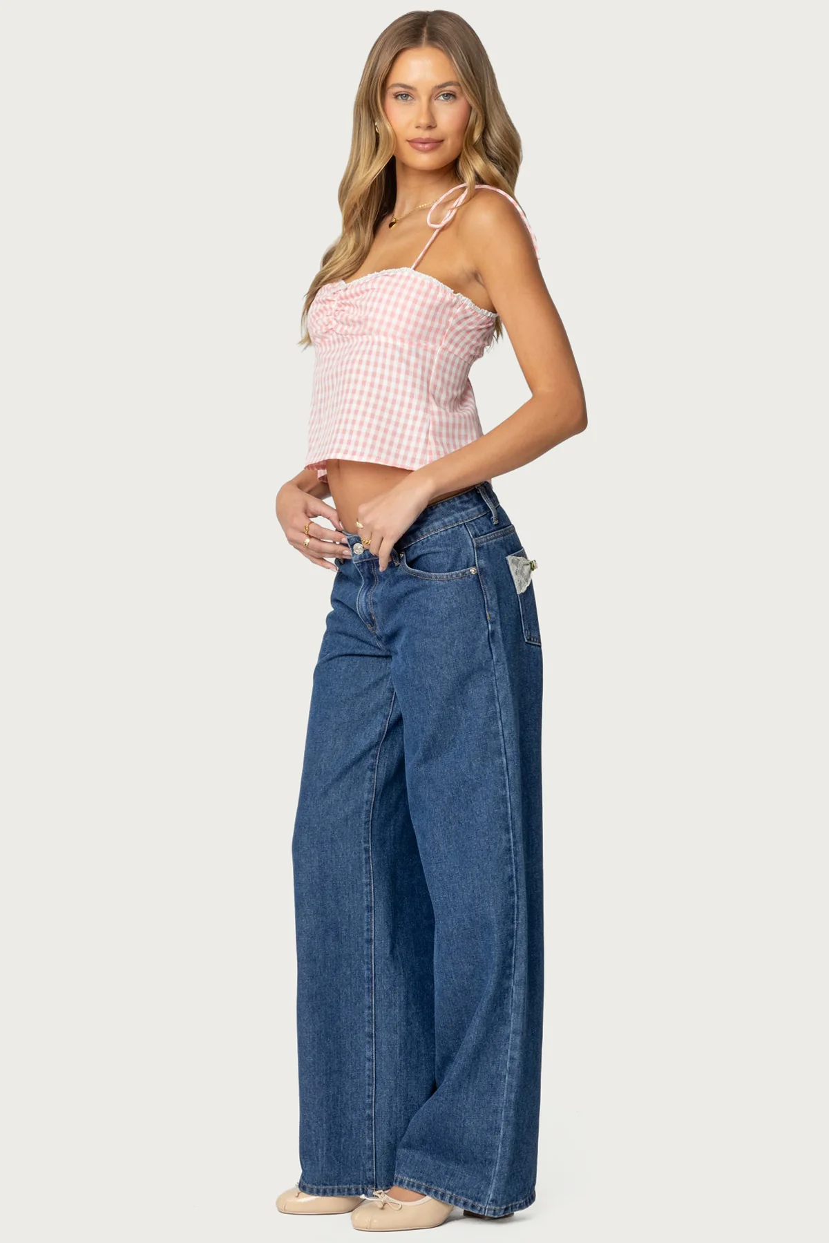 Billie Open Tie Back Gingham Top - Image 5