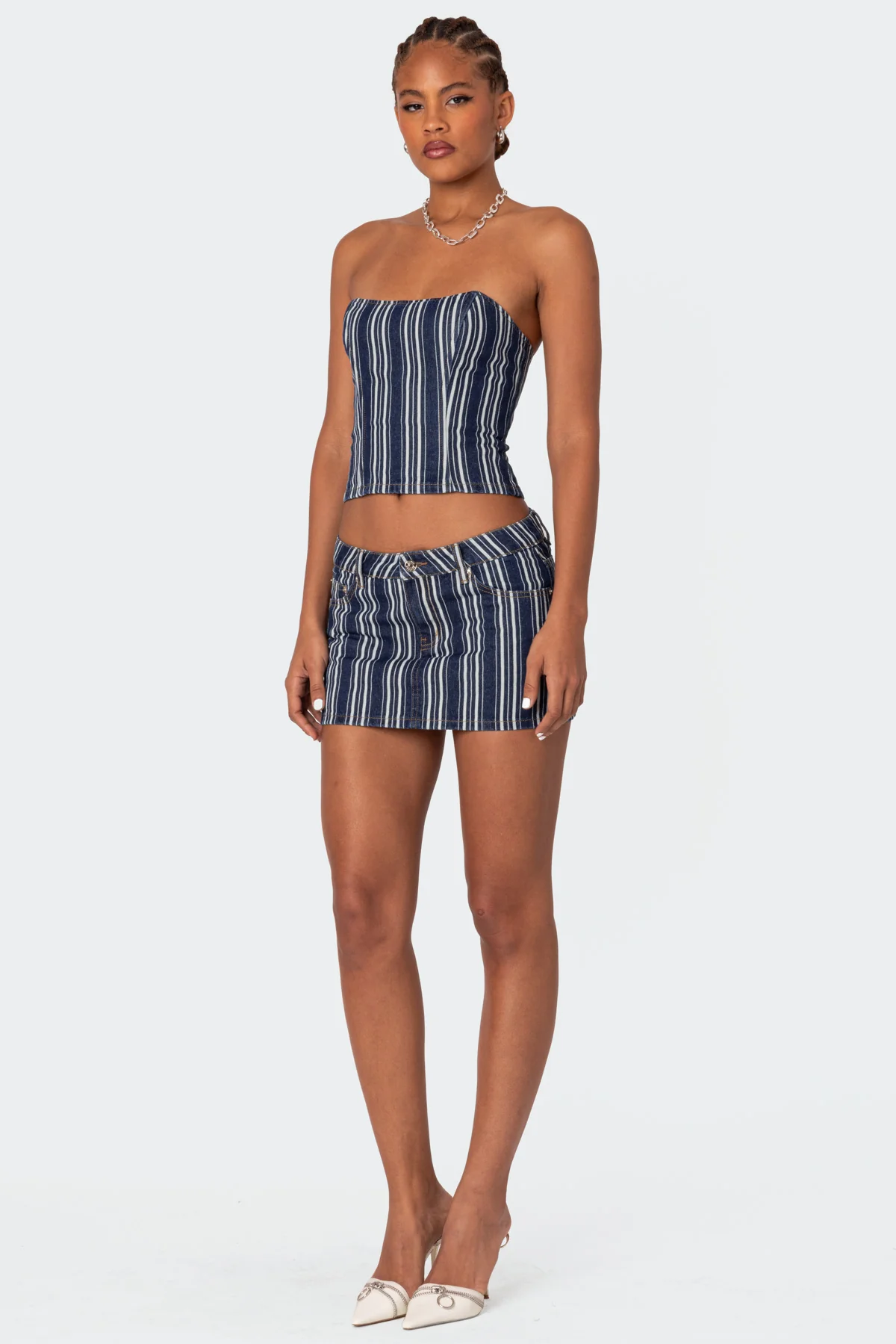 Inez Striped Denim Corset - Image 4