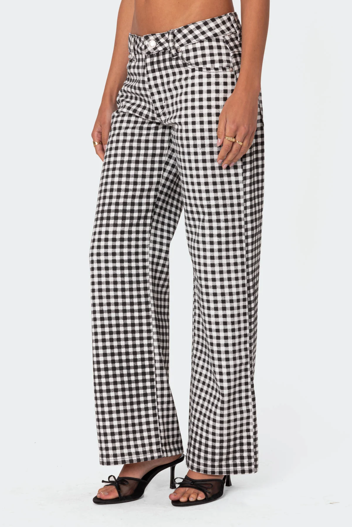 Gingham Printed Low Rise Jeans - Image 4