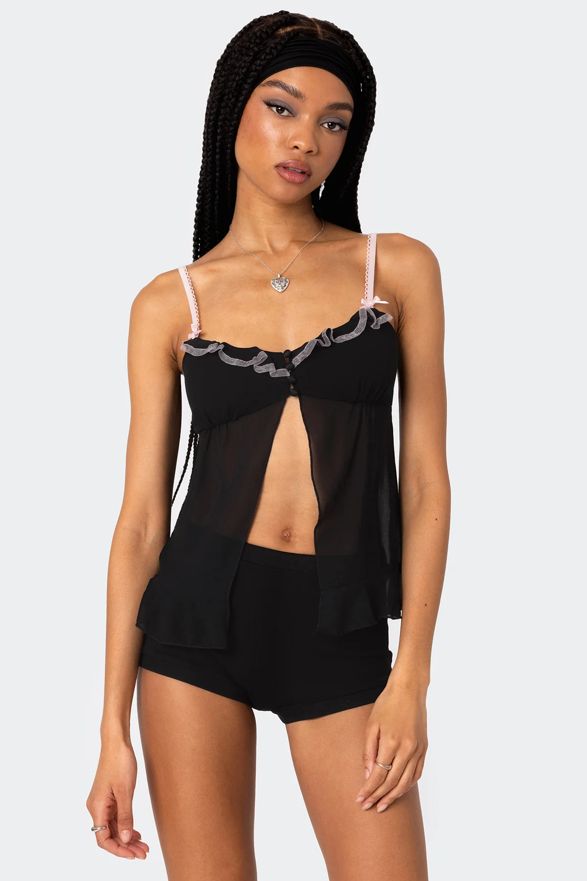 Sheer Split Front Babydoll Top - Image 4