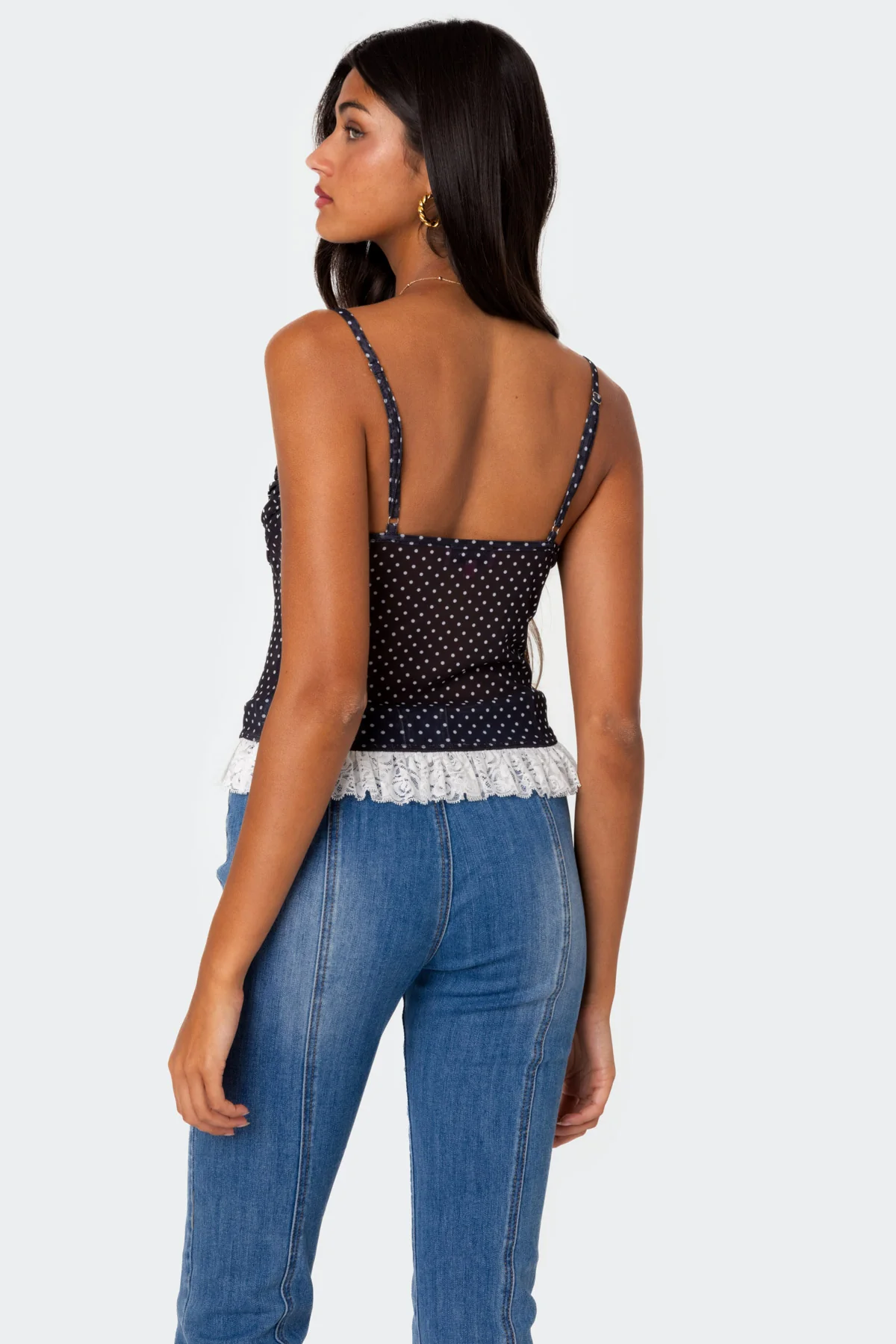 Polka Dot Cupped Mesh Top - Image 4