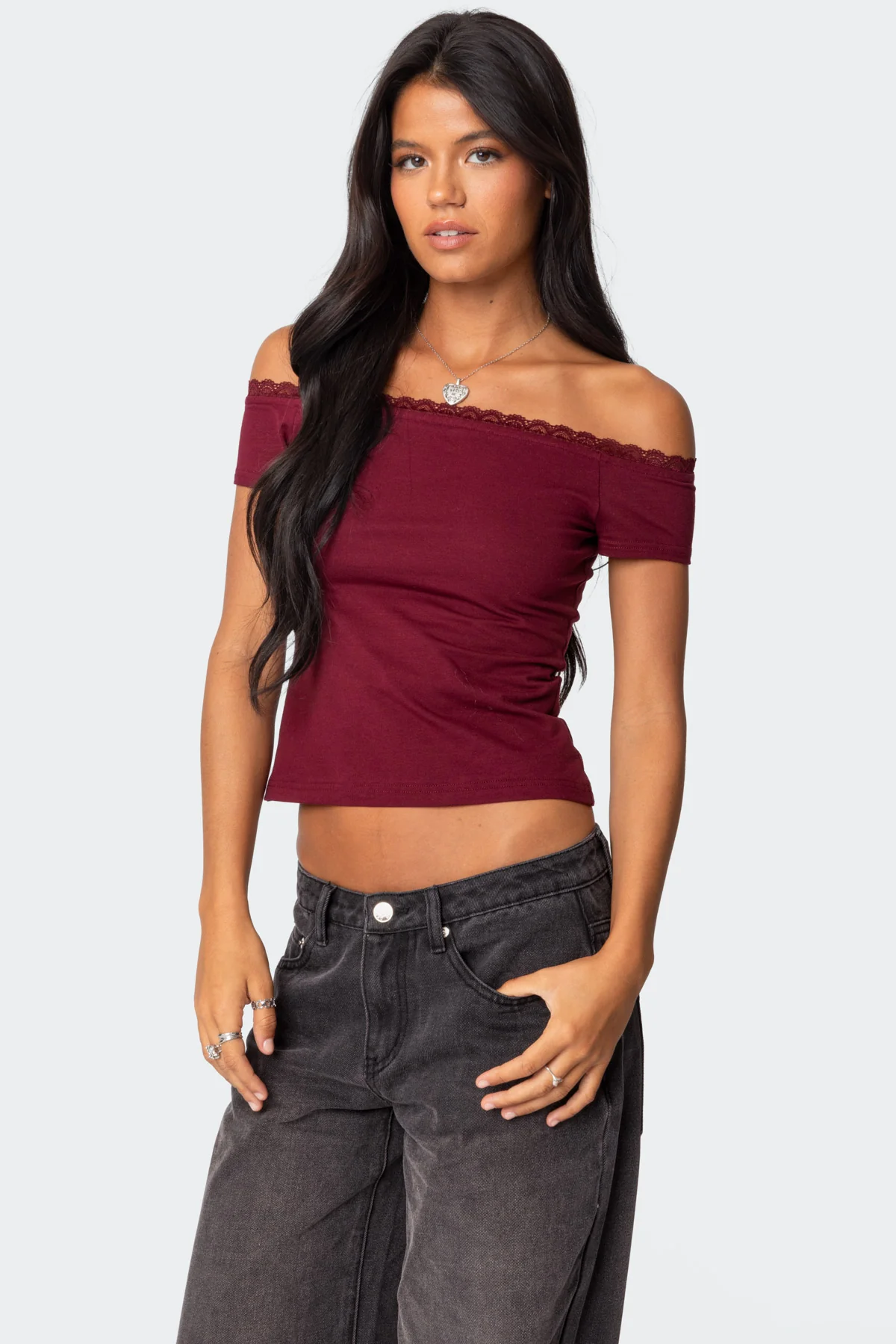 Xoe Off Shoulder Lace Trim Top - Image 3