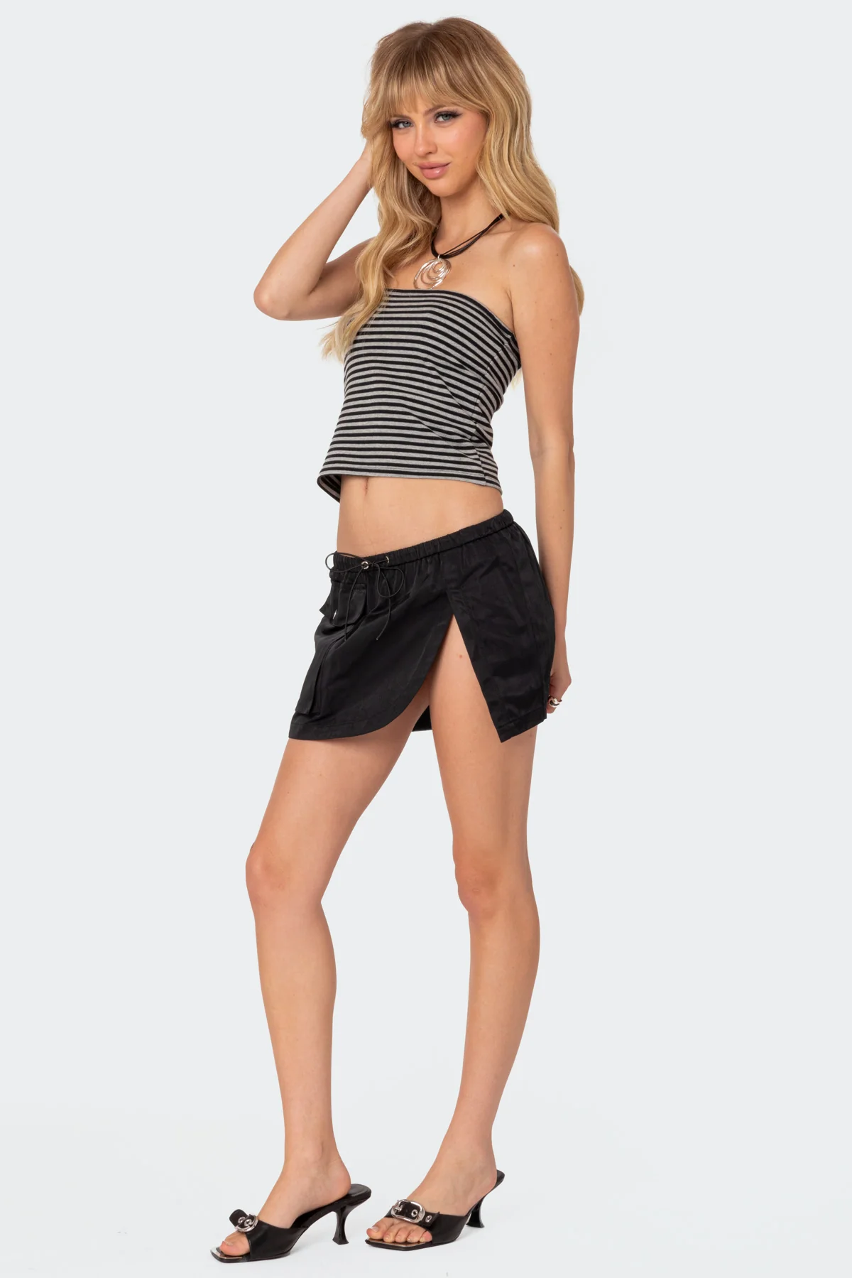 Keren Slitted Nylon Cargo Mini Skirt - Image 3