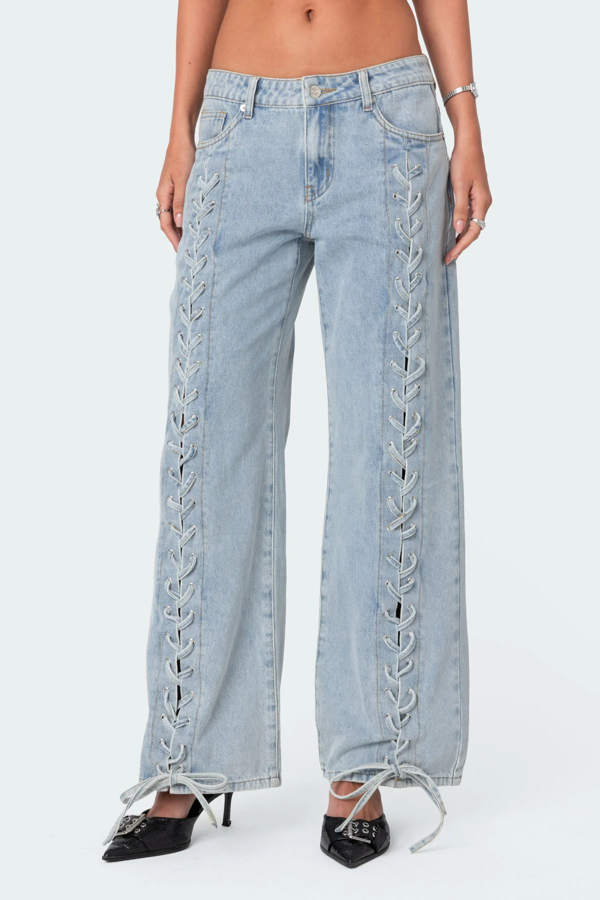 Laced Up Low Rise Baggy Jeans - Image 2