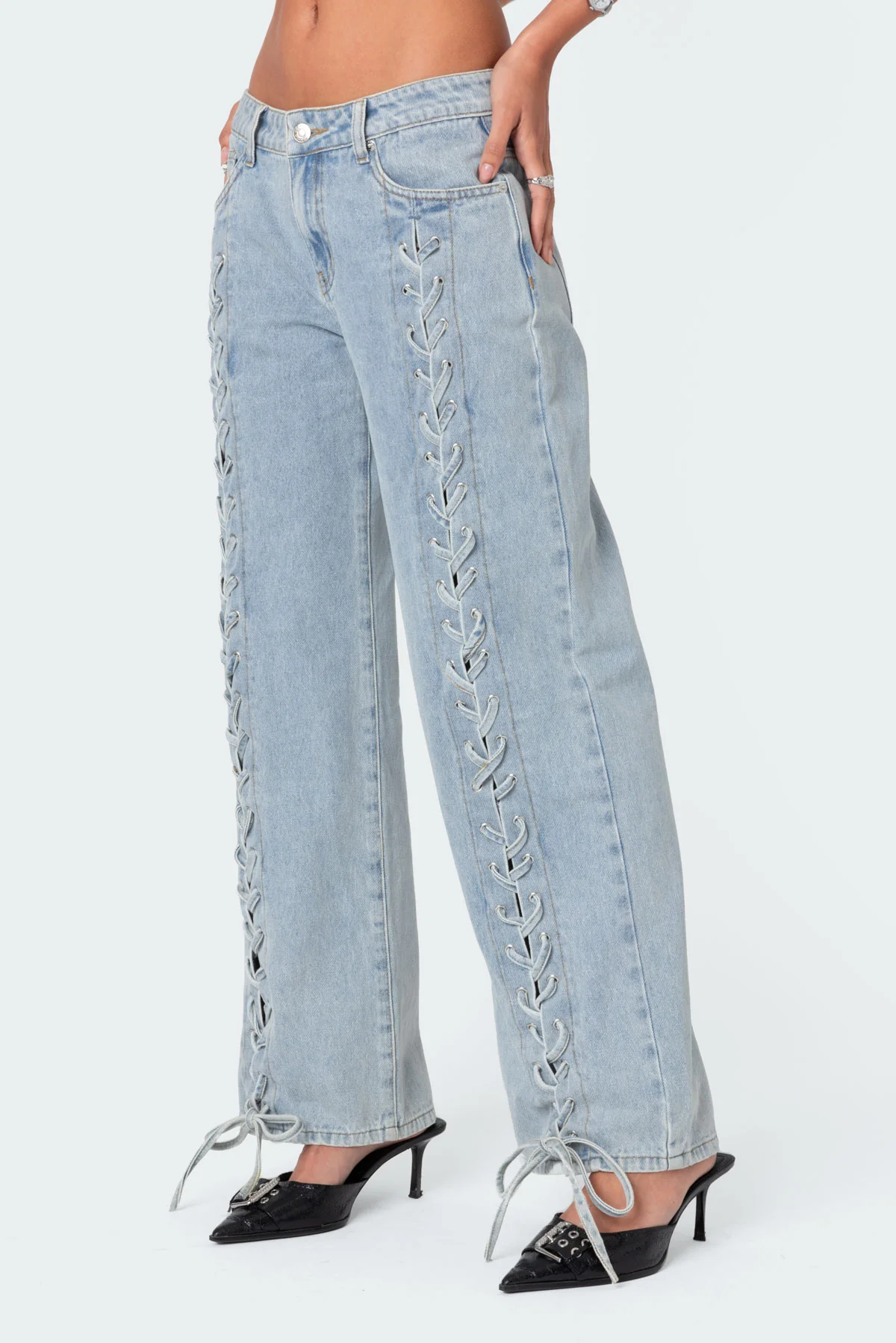 Laced Up Low Rise Baggy Jeans - Image 5