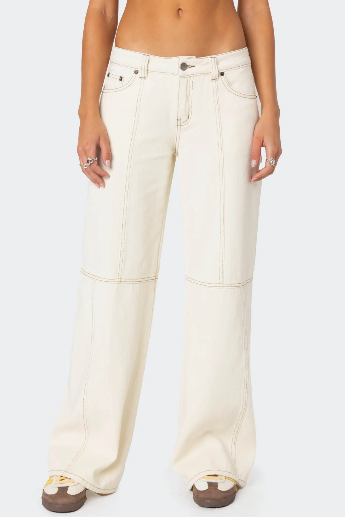 Contrast Stitch Low Rise Baggy Jeans - Image 2