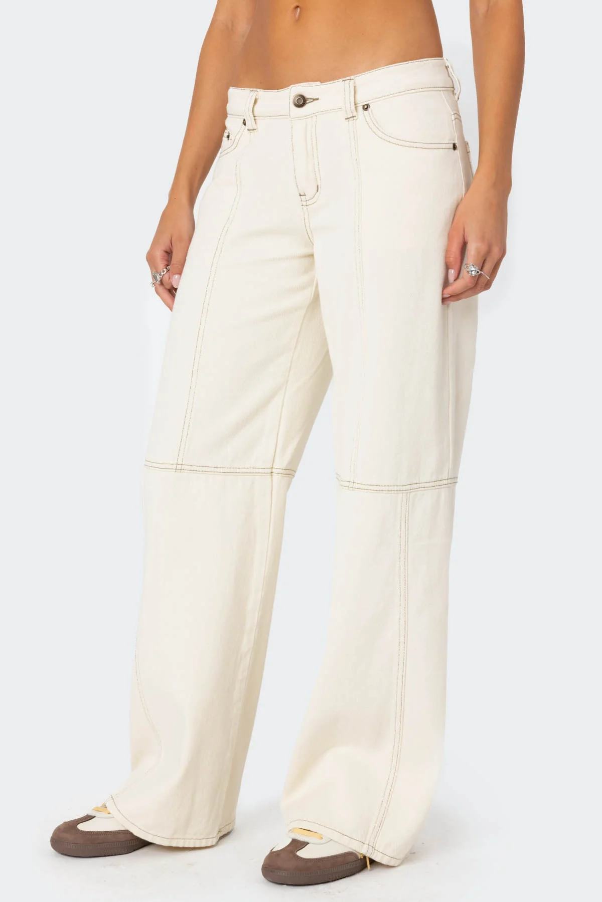 Contrast Stitch Low Rise Baggy Jeans - Image 4