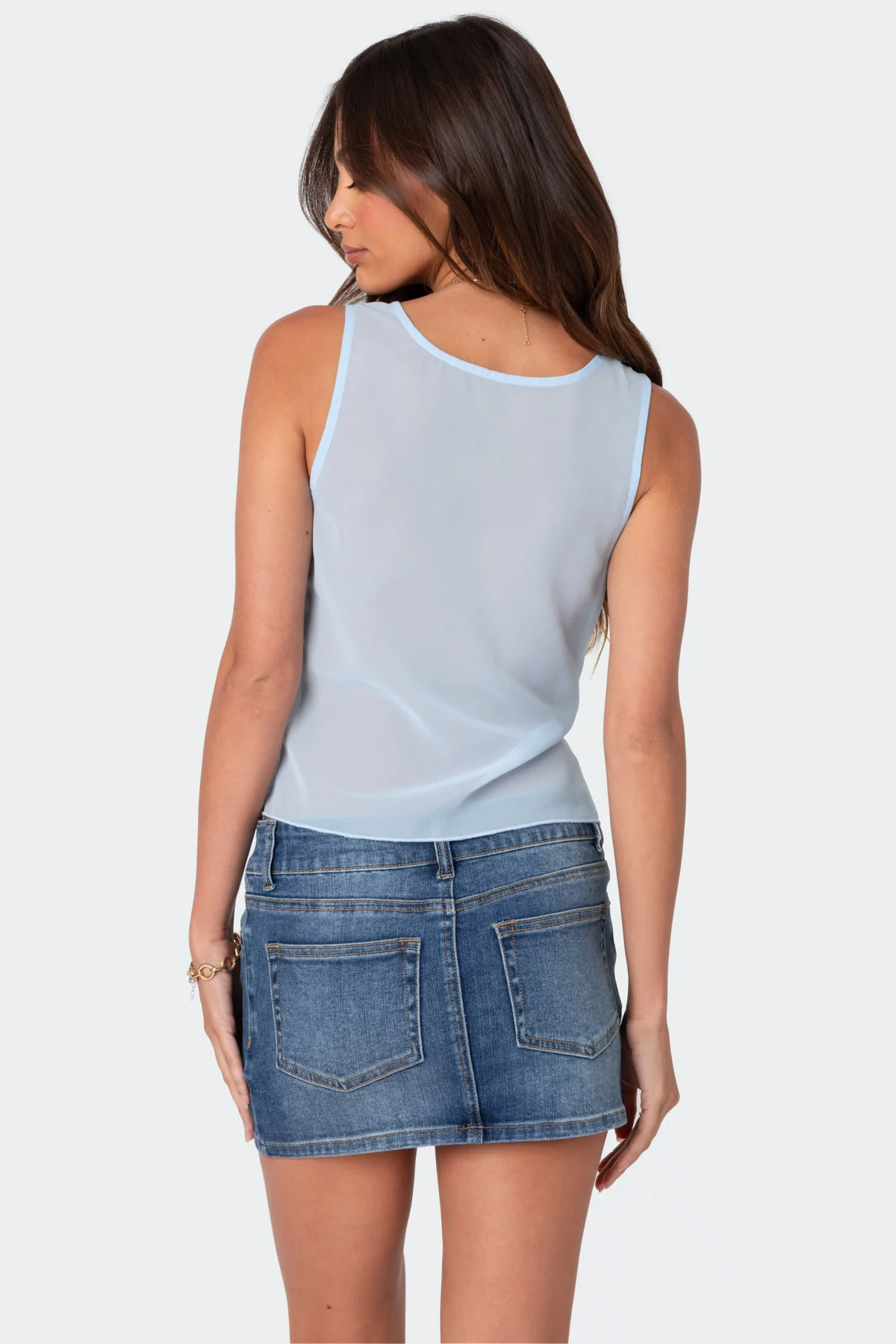 Chiffon & Lace Sheer Asymmetric Top - Image 4