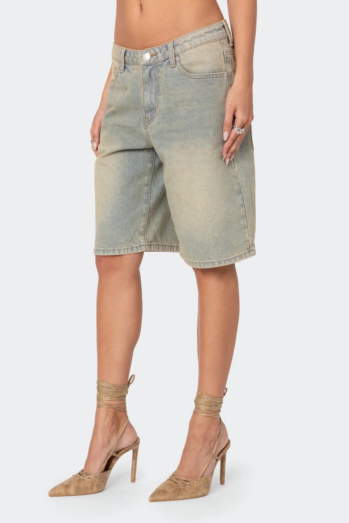Shira Washed Denim Bermuda Shorts - Image 3
