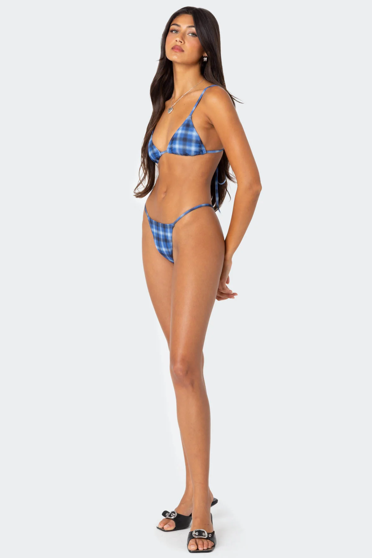 Preppy Plaid Triangle Bikini Top - Image 4