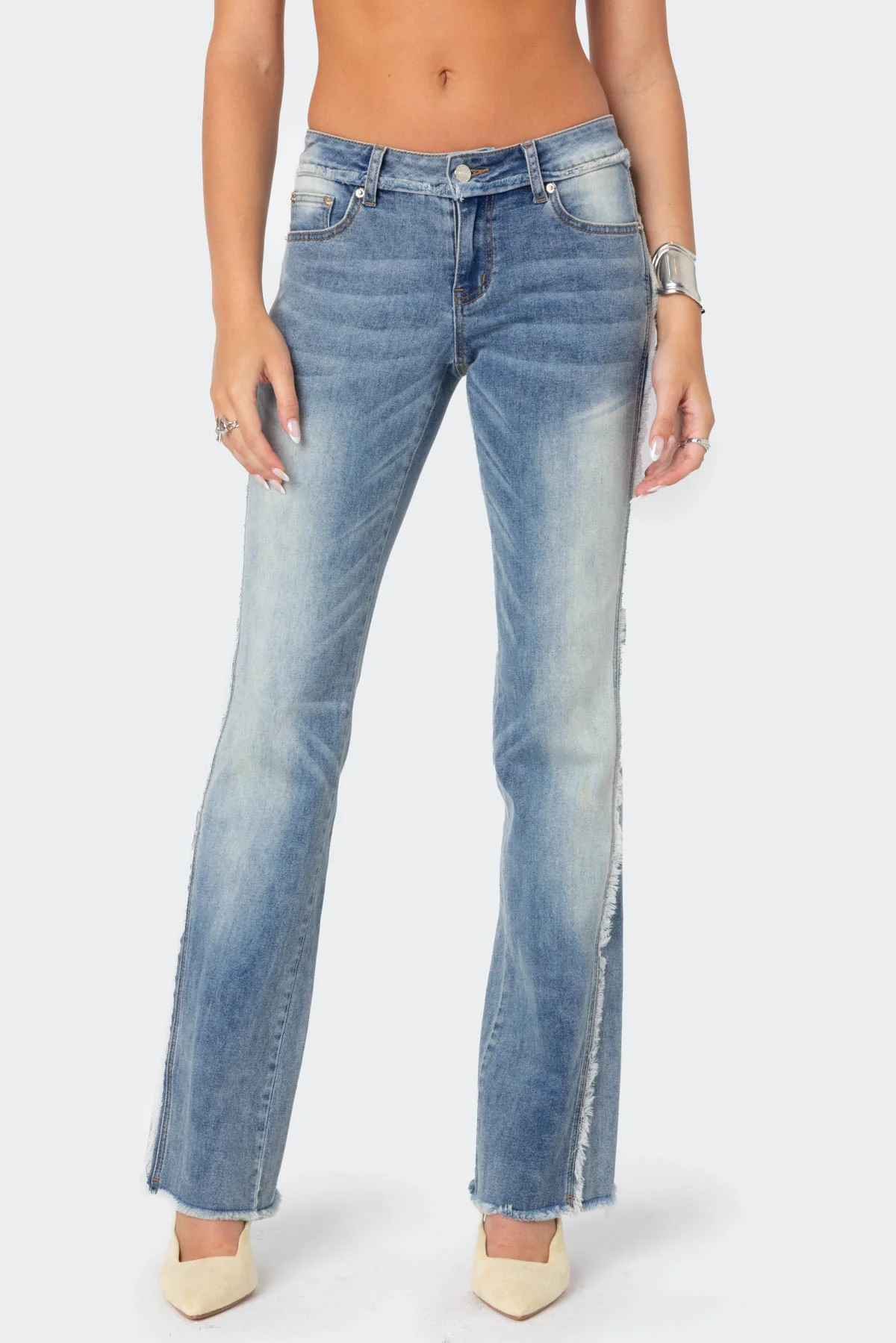 Frayed Seam Washed Low Rise Straight Leg Jeans - Image 2