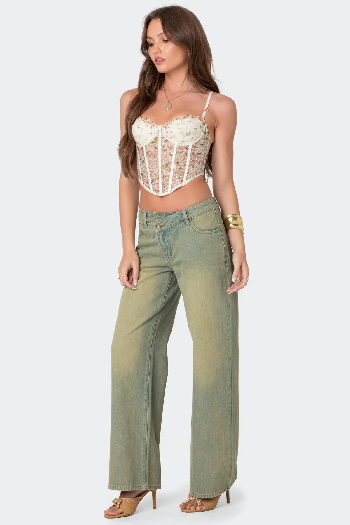 Embroidered Sheer Lace Corset - Image 5