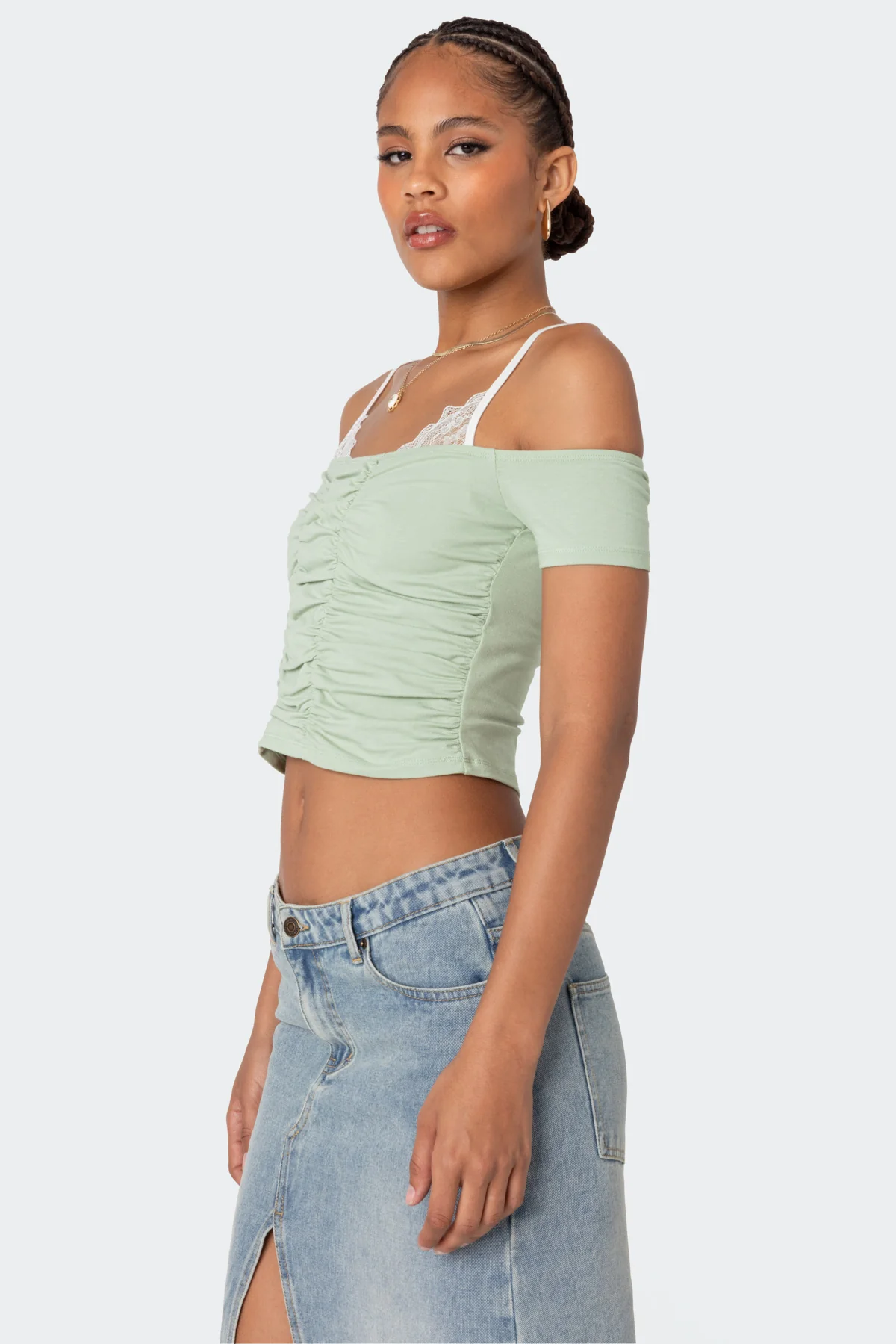 Peeking Lace Ruched Top - Image 3