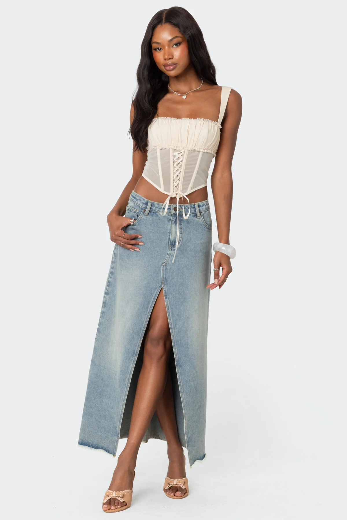 Dafne Gathered Sheer Mesh Corset - Image 5