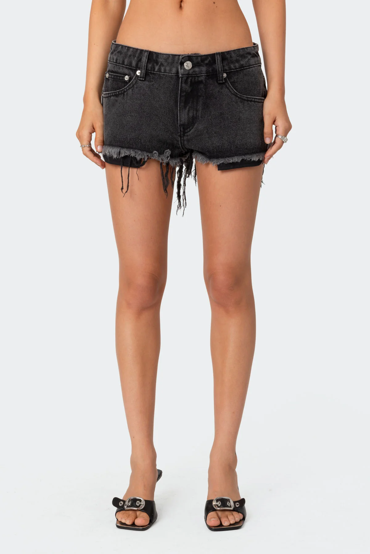 Exposed Pockets Low Rise Denim Shorts - Image 3