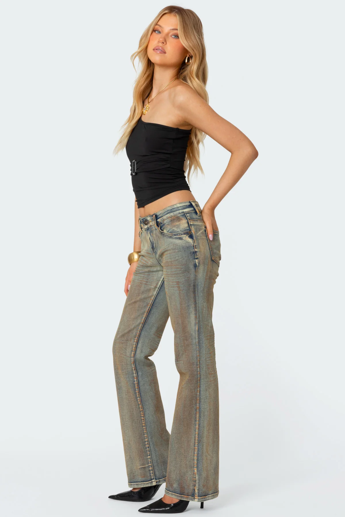 Bina Mud Washed Low Rise Flared Jeans - Image 3