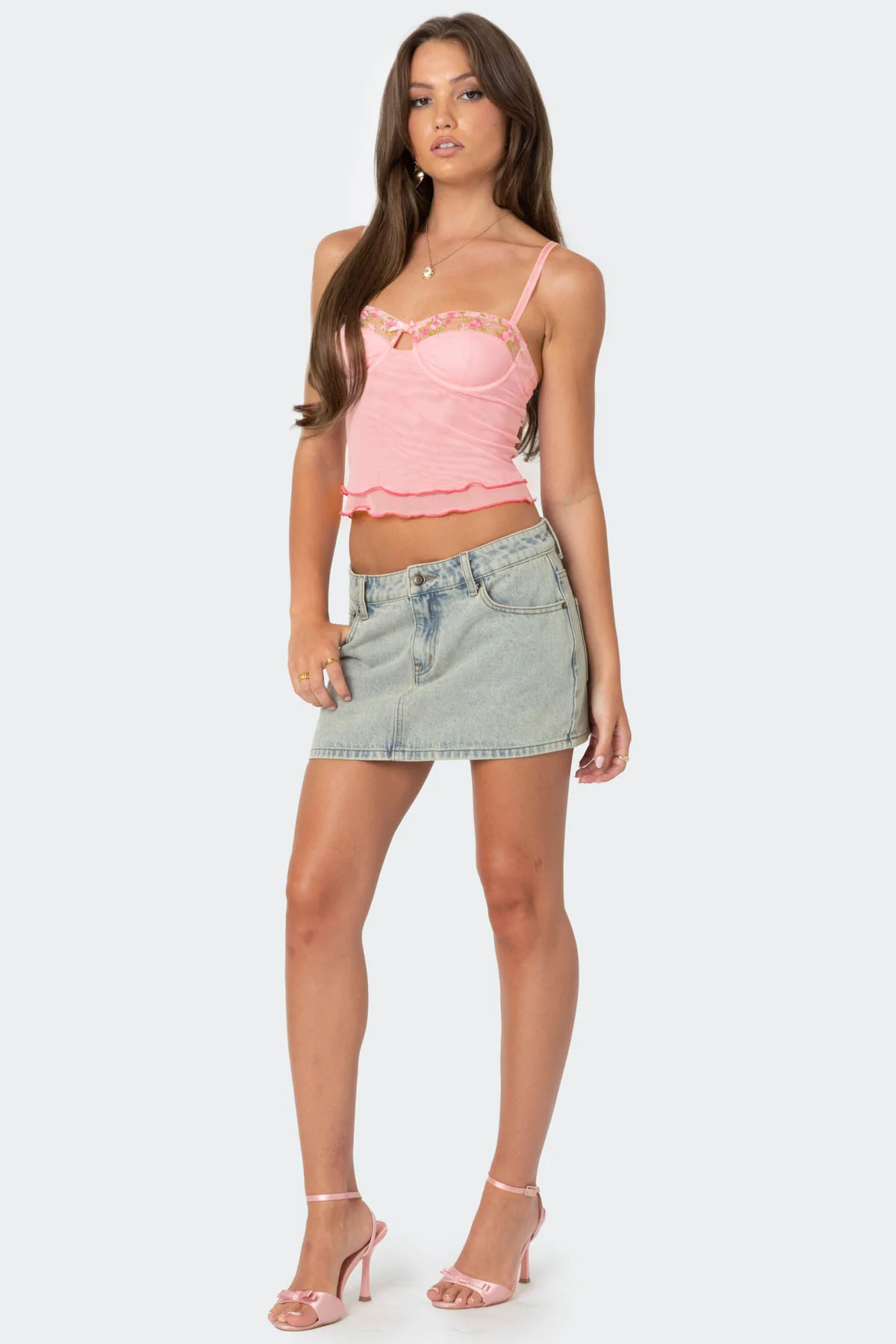 Embroidered Mesh Bra Top - Image 5