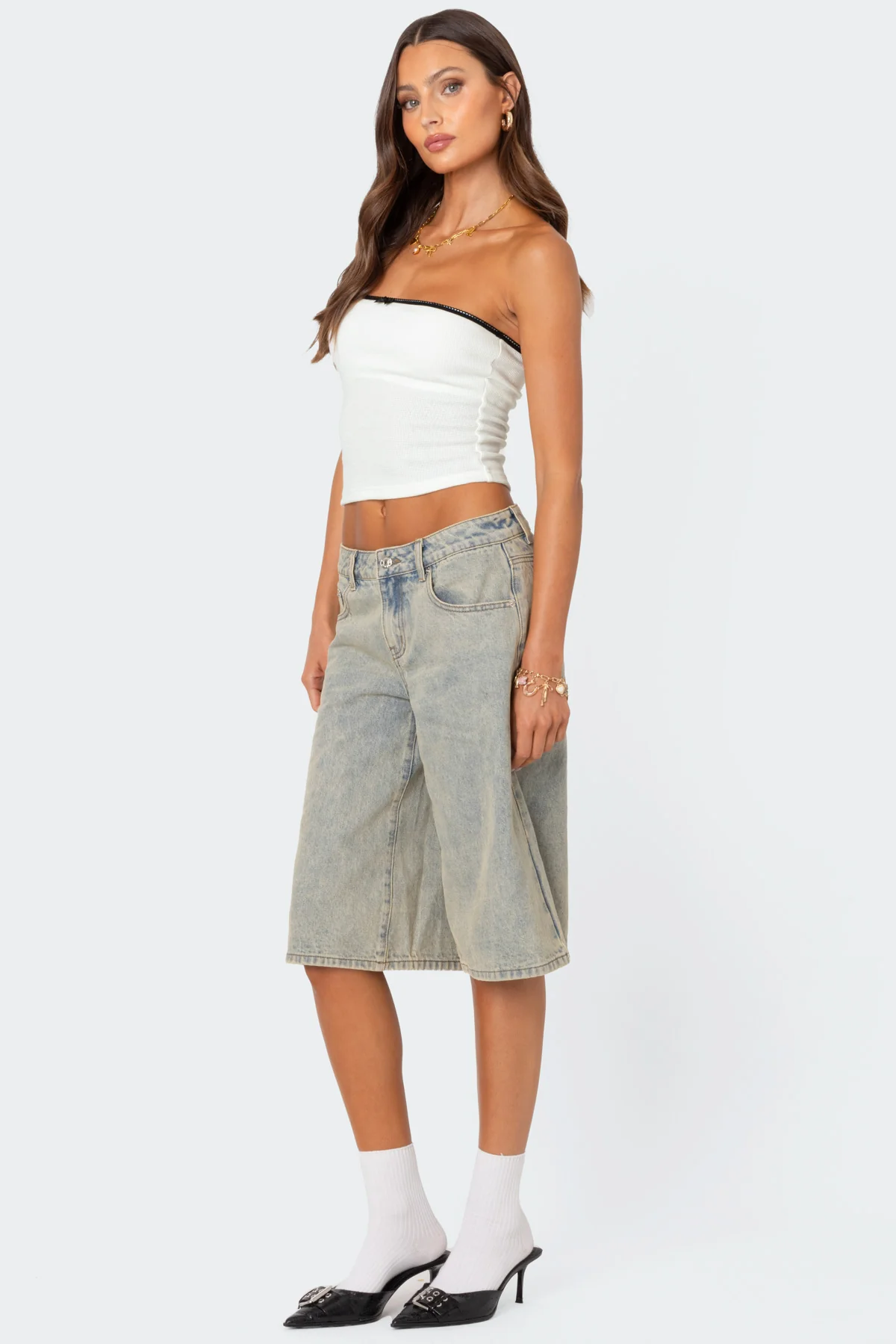 Xtra Long Acid Wash Denim Bermuda Shorts - Image 3
