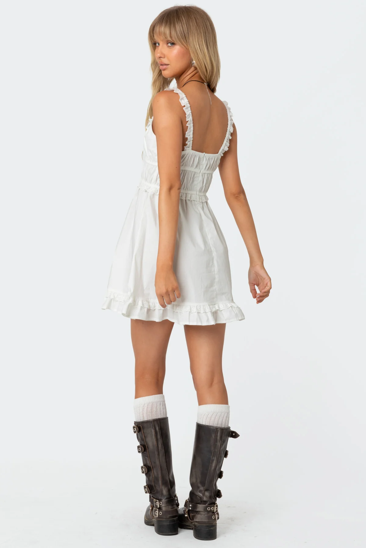 Eyelet Frill Mini Dress - Image 4