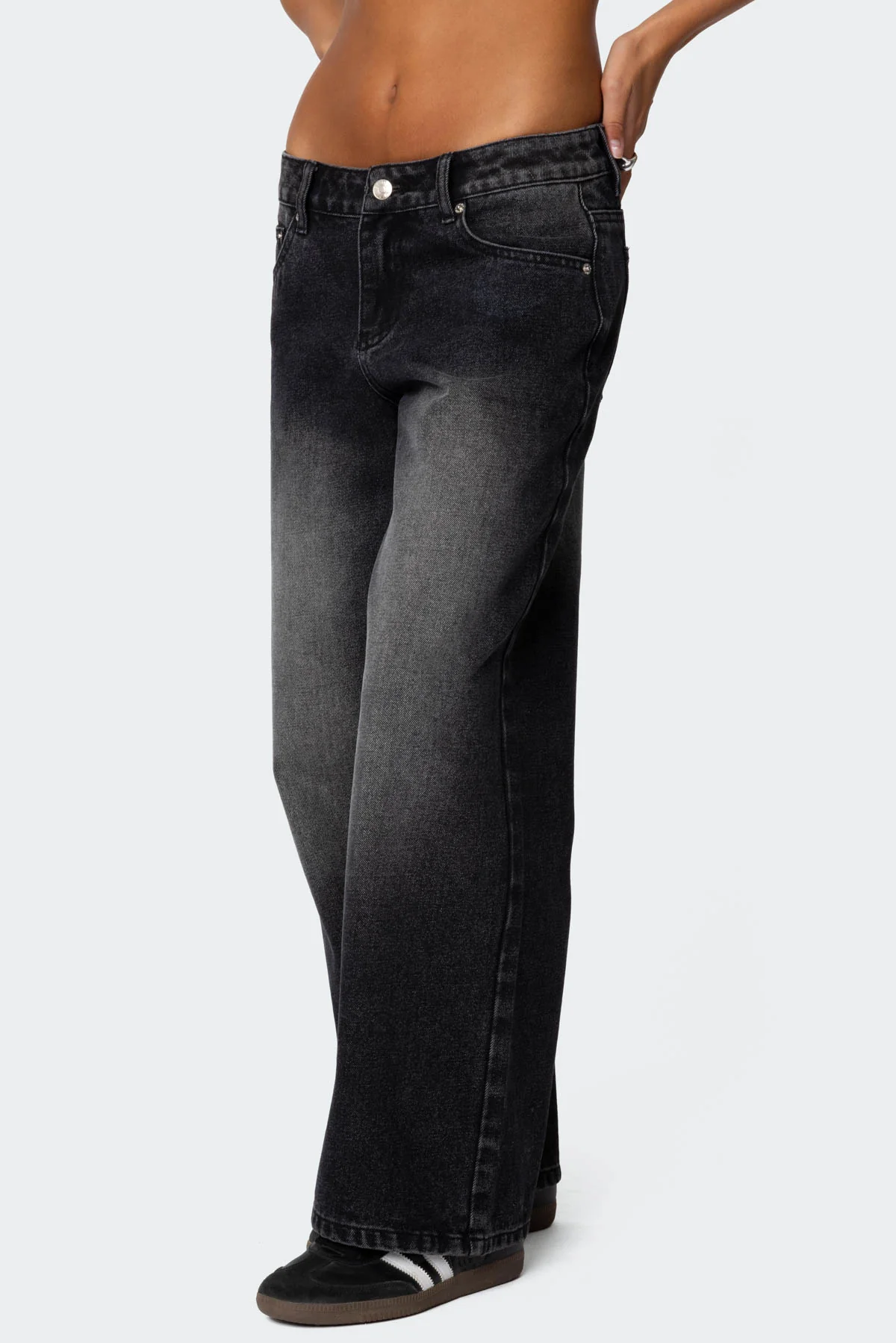 Petite Magda Acid Wash Low Rise Baggy Jeans - Image 3