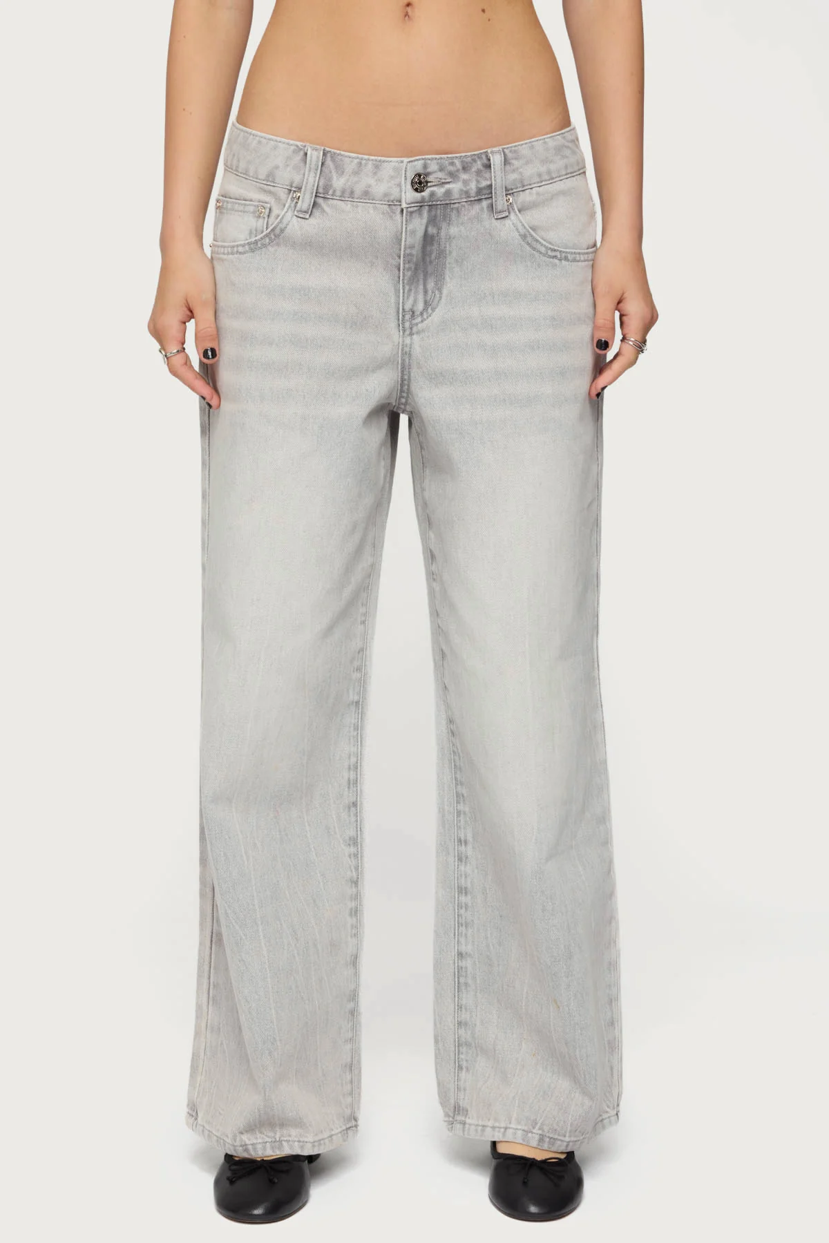 Petite Magda Acid Wash Low Rise Baggy Jeans - Image 2