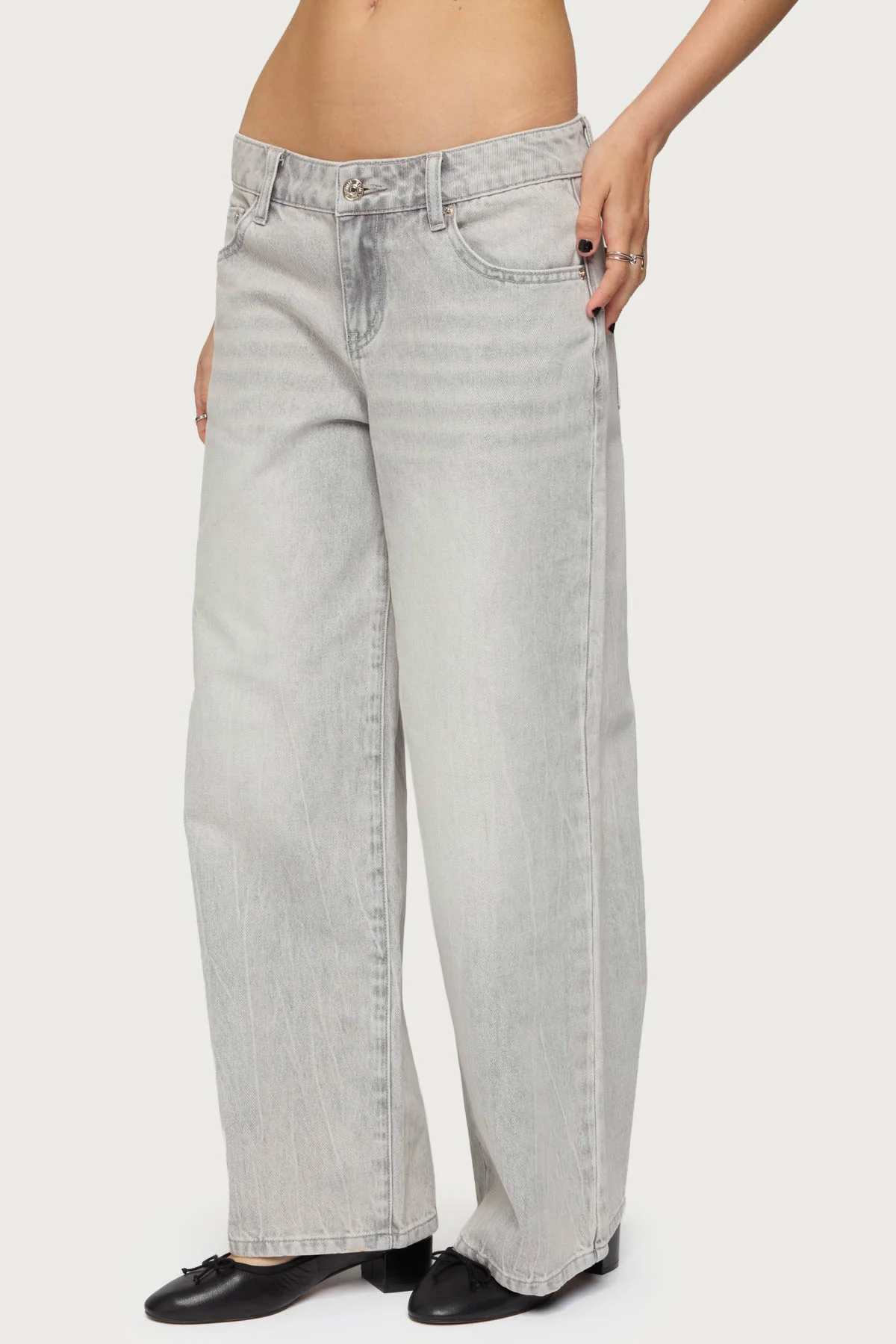 Petite Magda Acid Wash Low Rise Baggy Jeans - Image 4