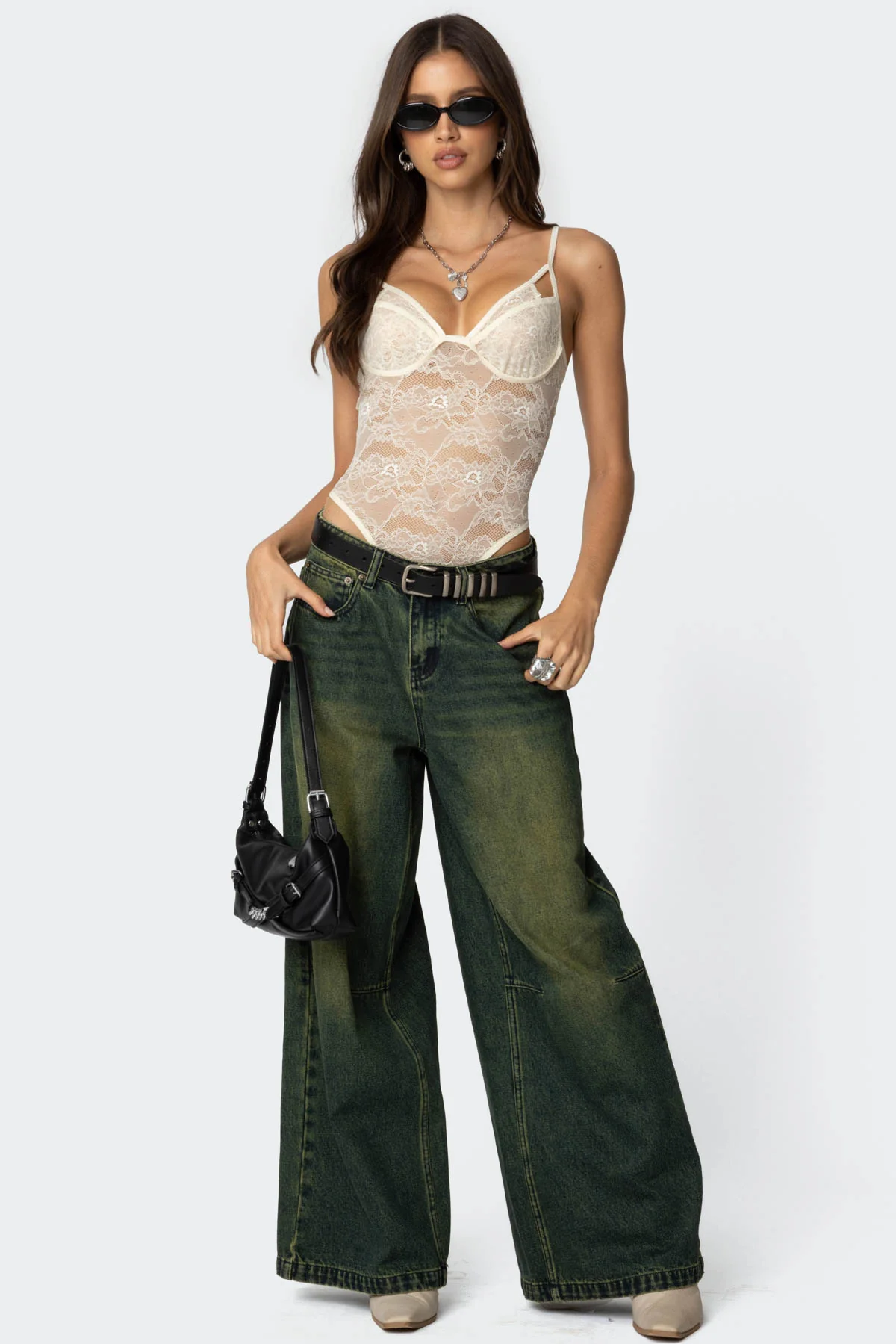 Strappy Sheer Lace Bodysuit - Image 2