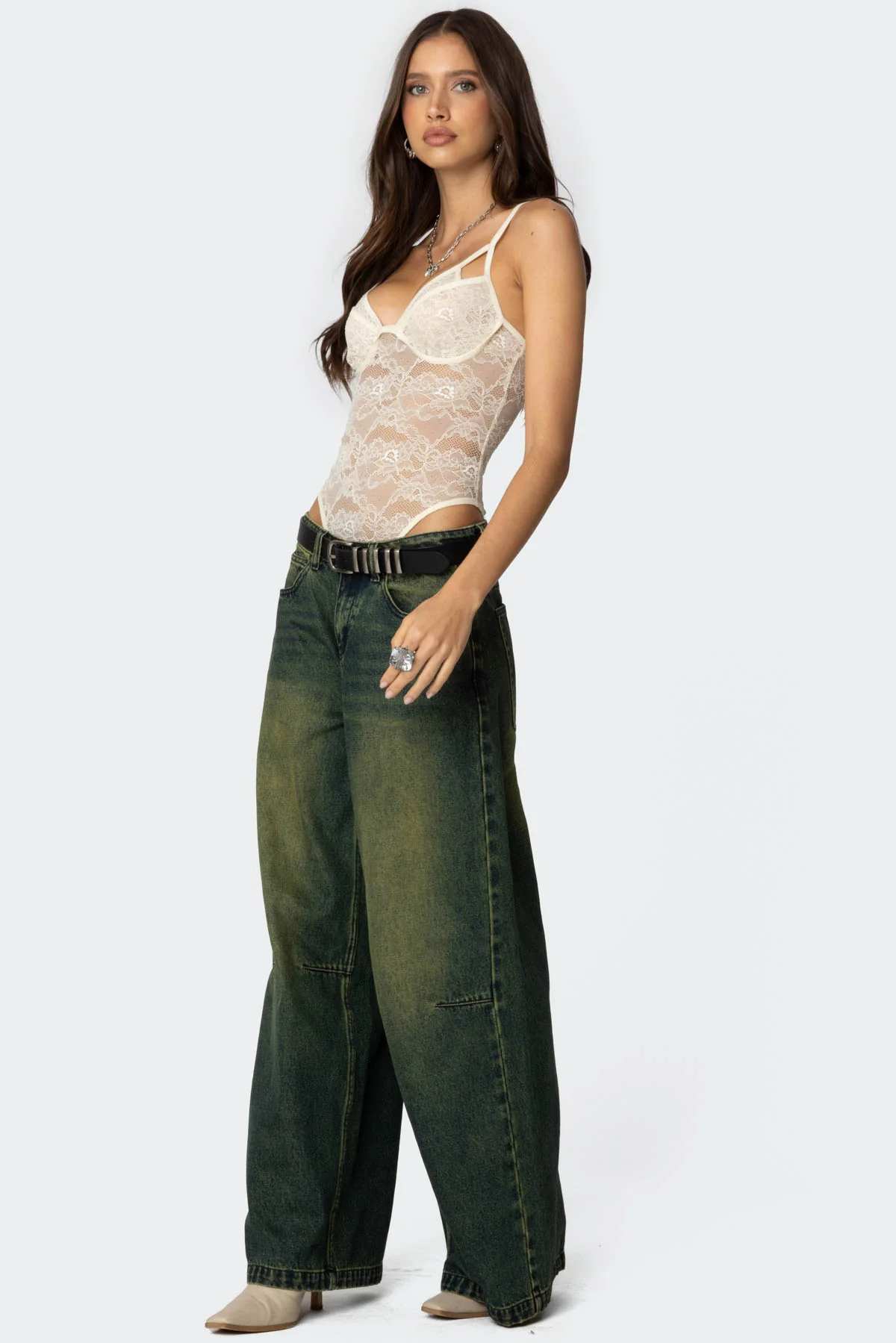 Strappy Sheer Lace Bodysuit - Image 4