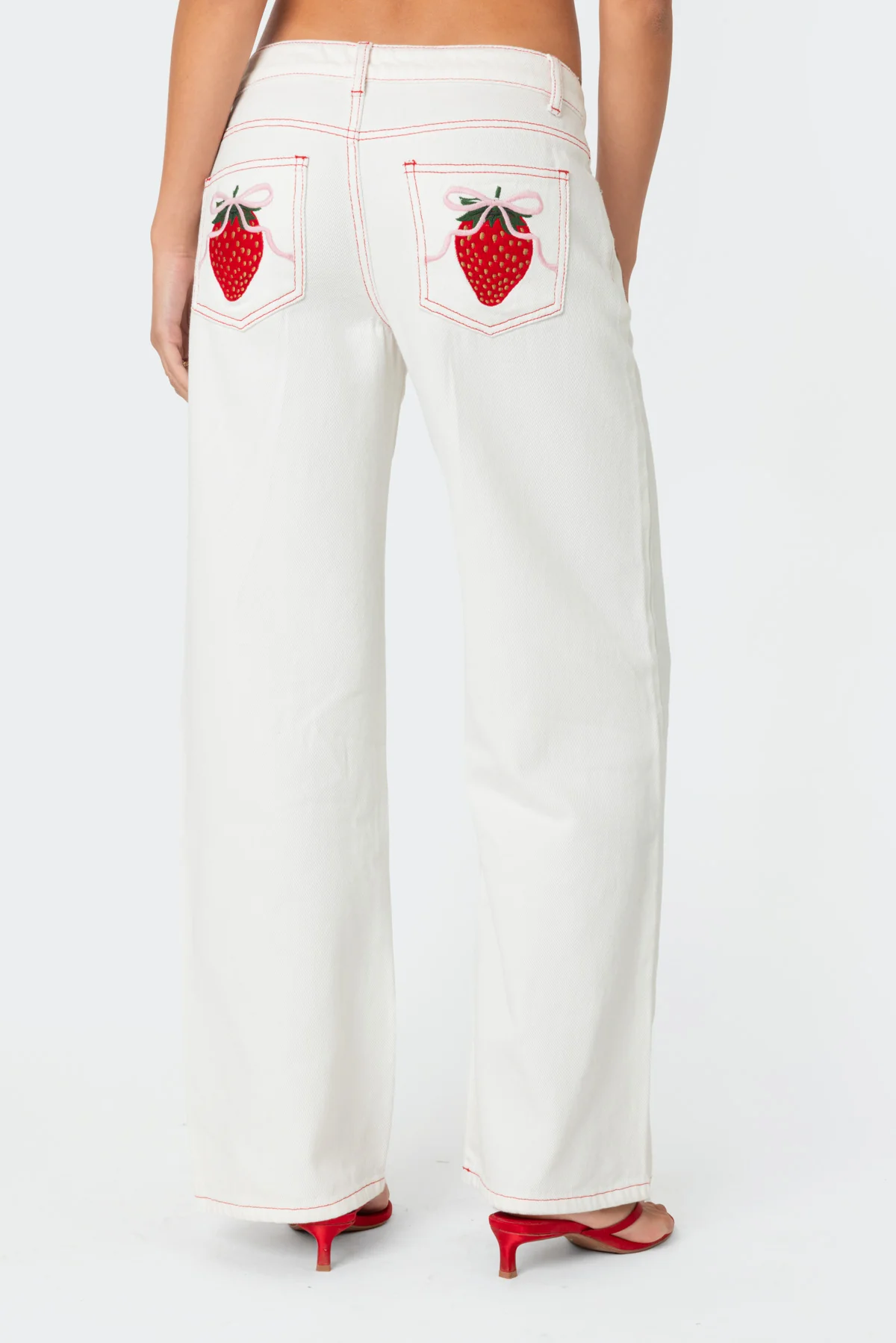 Strawberry Bow Pocket Low Rise Baggy Jeans - Image 2