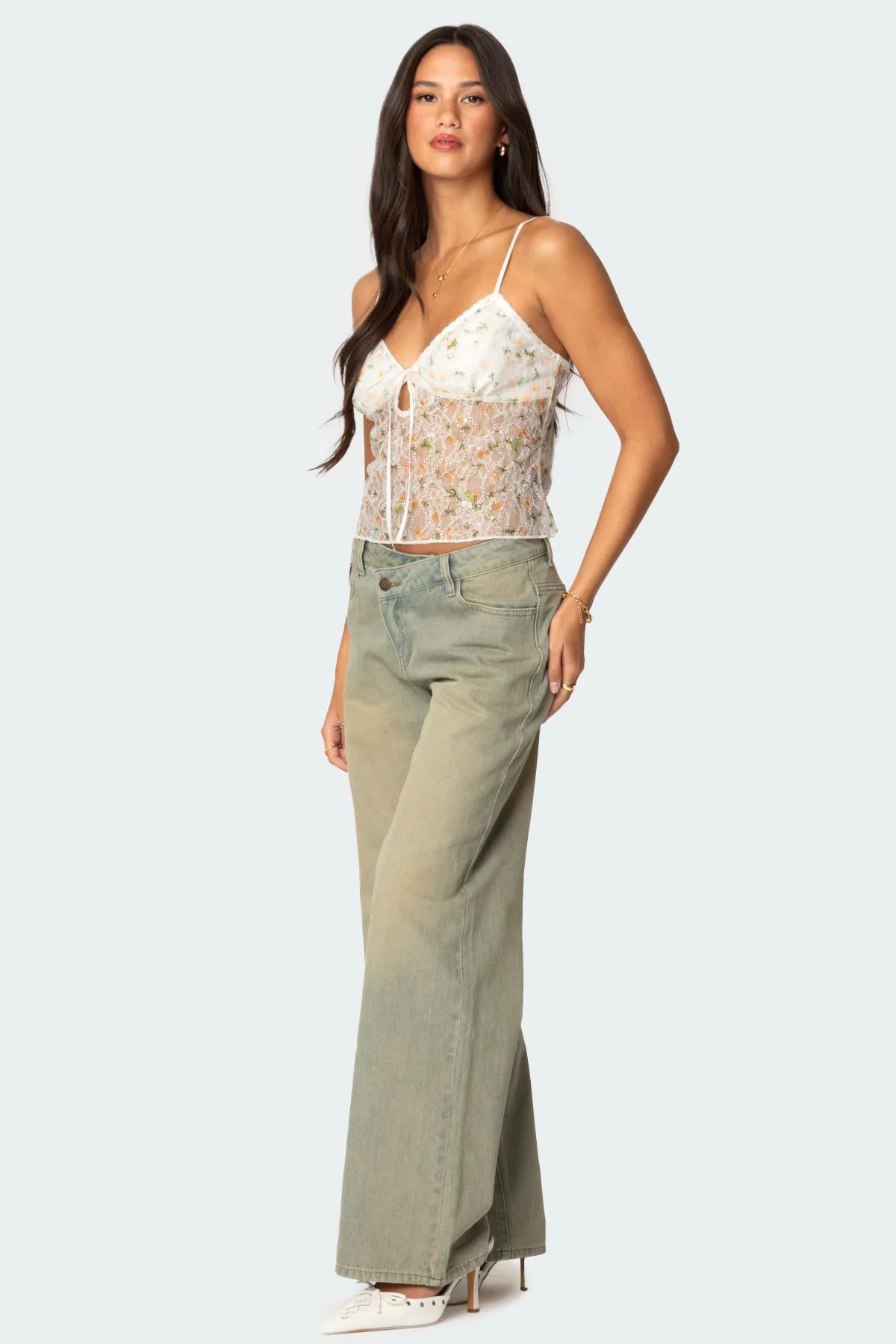 Flowery Sheer Embroidered Top - Image 4
