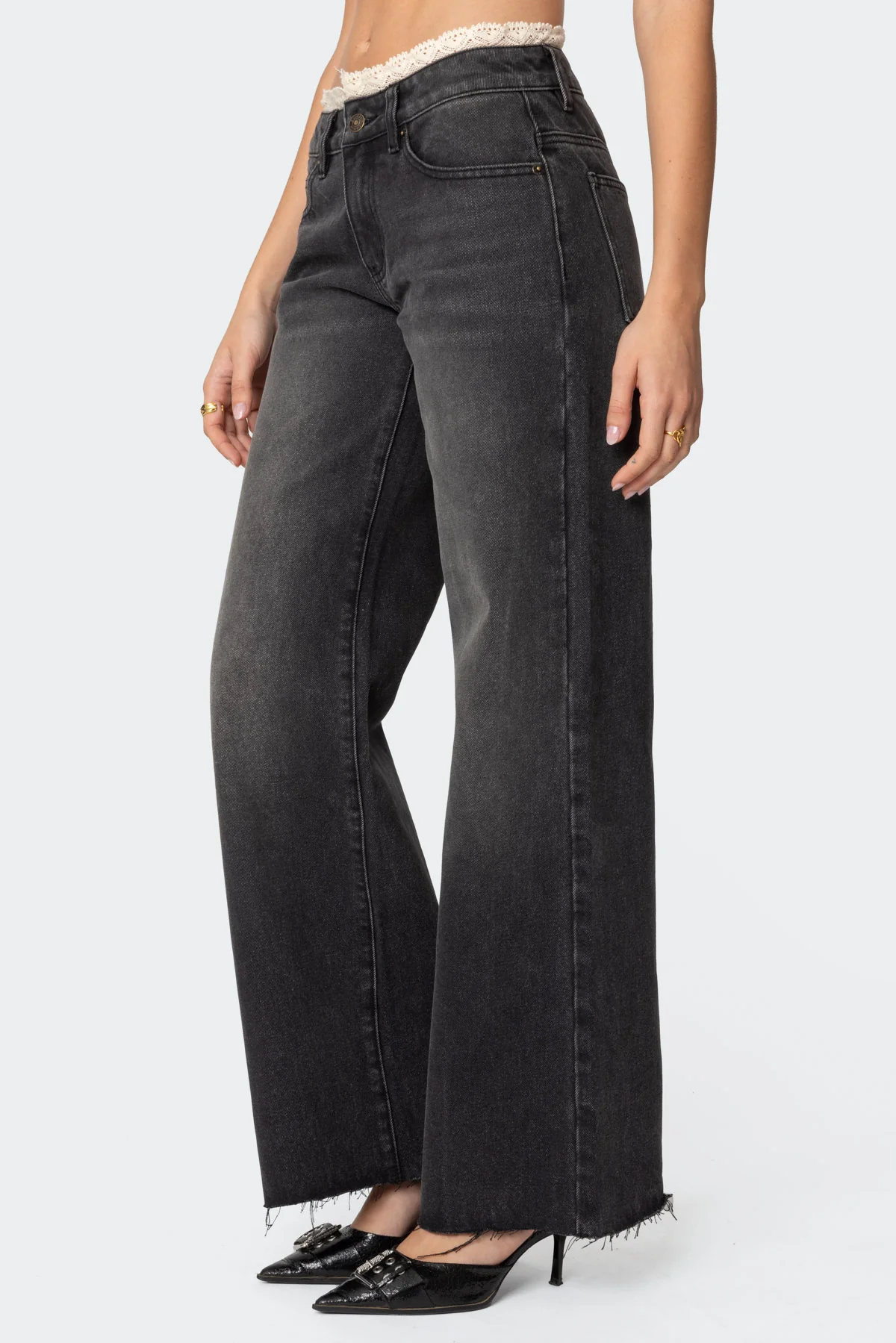 Karlie Peekaboo Lace Low Rise Baggy Jeans - Image 4