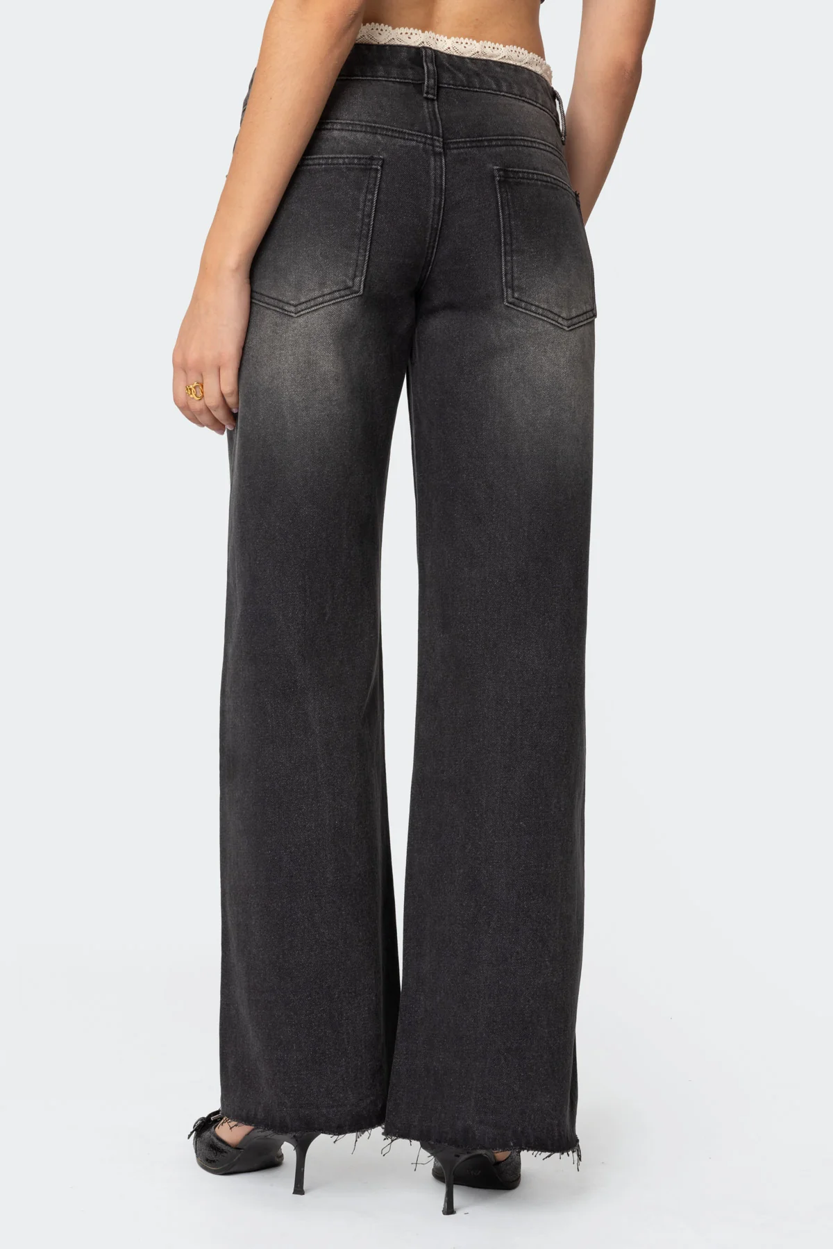 Karlie Peekaboo Lace Low Rise Baggy Jeans - Image 5