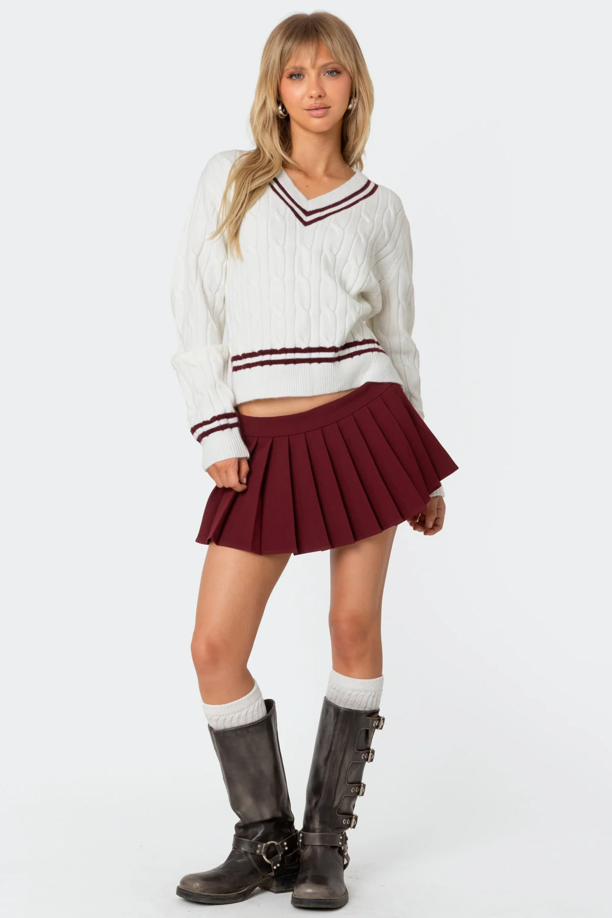 Dean V Neck Cable Knit Sweater - Image 5