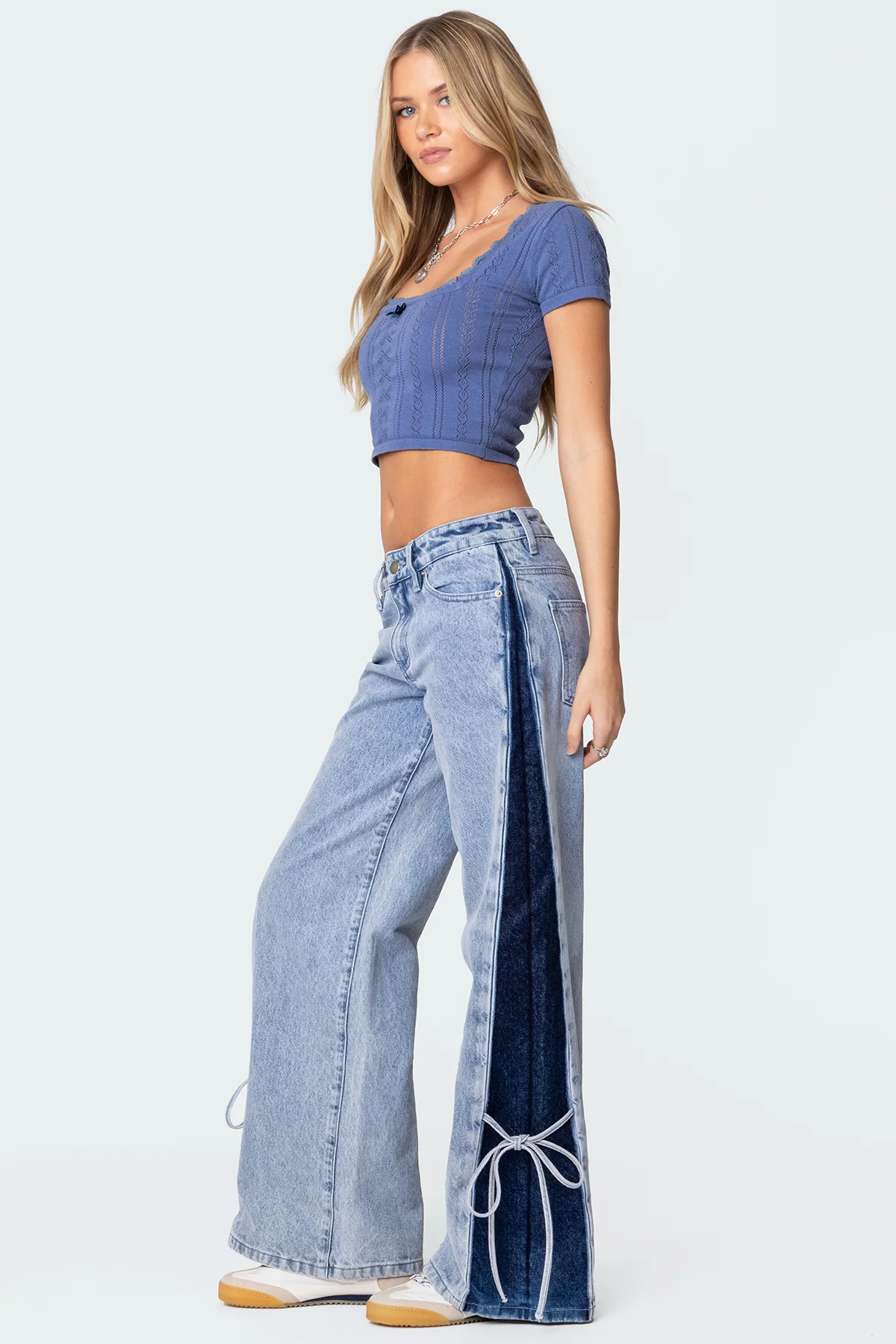 Contrast Split Washed Low Rise Bootcut Jeans - Image 3