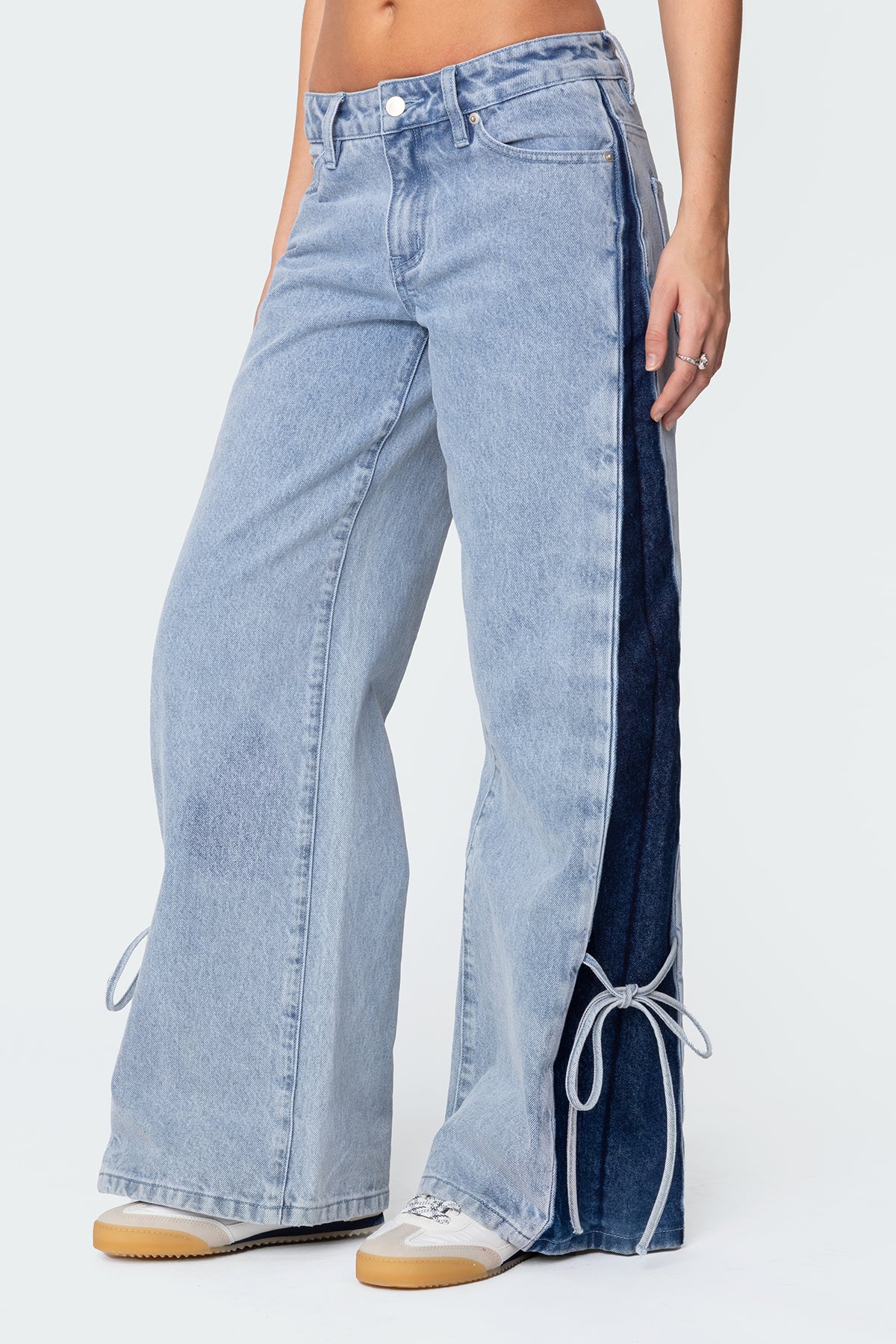 Contrast Split Washed Low Rise Bootcut Jeans - Image 4