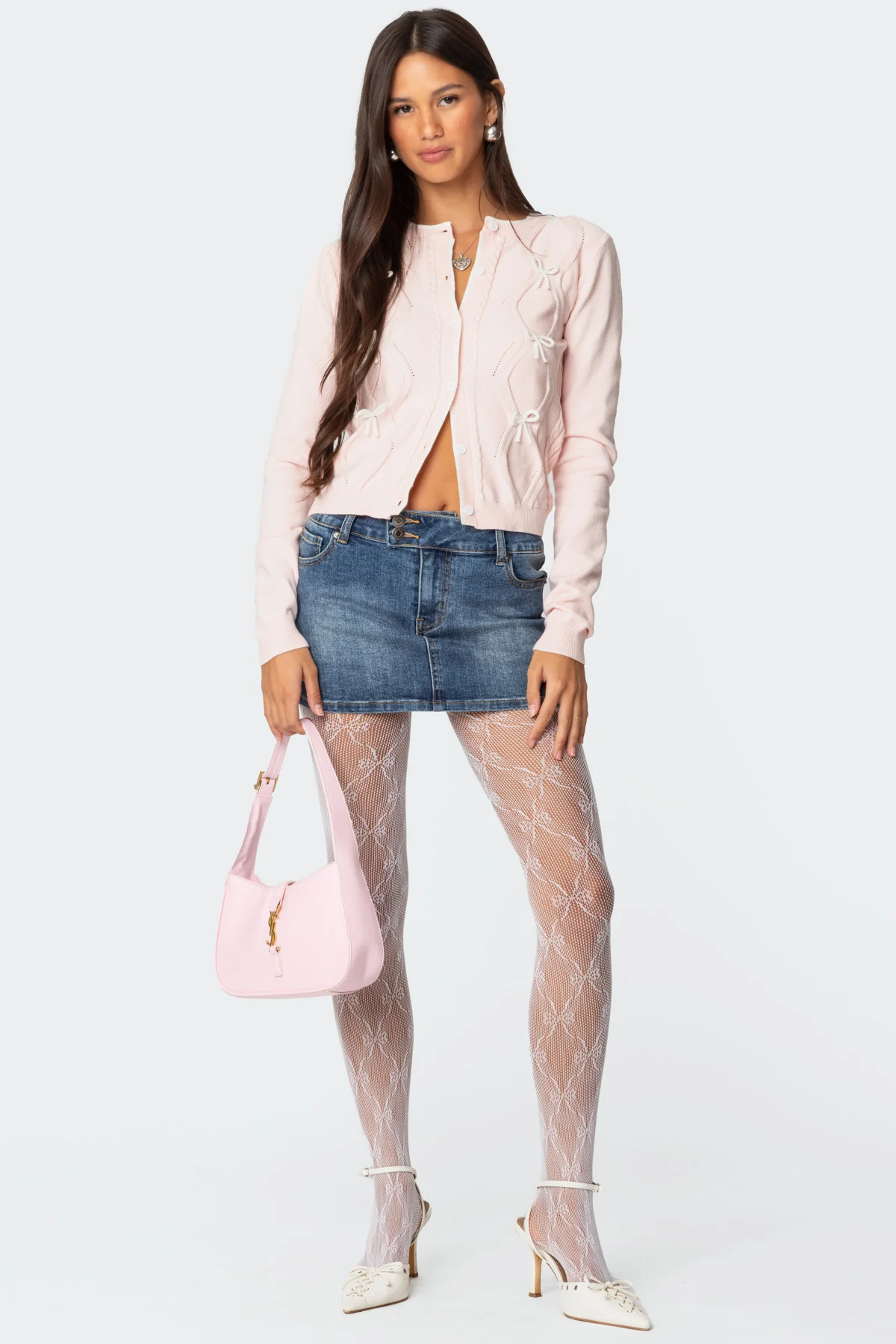 Contrast Bow Knit Cardigan - Image 2