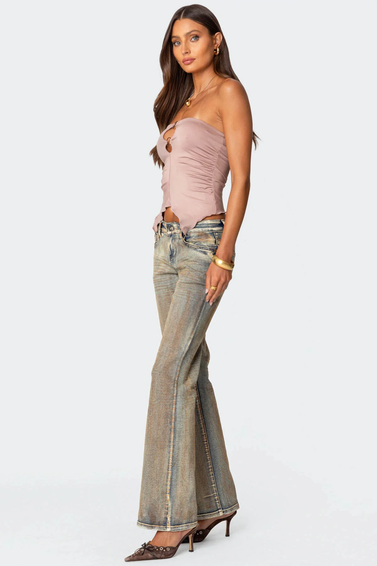 Ring Cut Out Asymmetric Strapless Top - Image 4