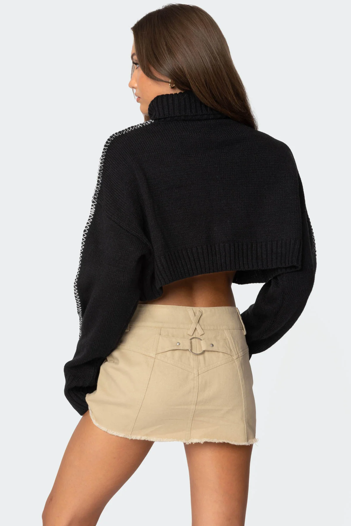 Embroidered Edge Cropped Turtle Neck Sweater - Image 4