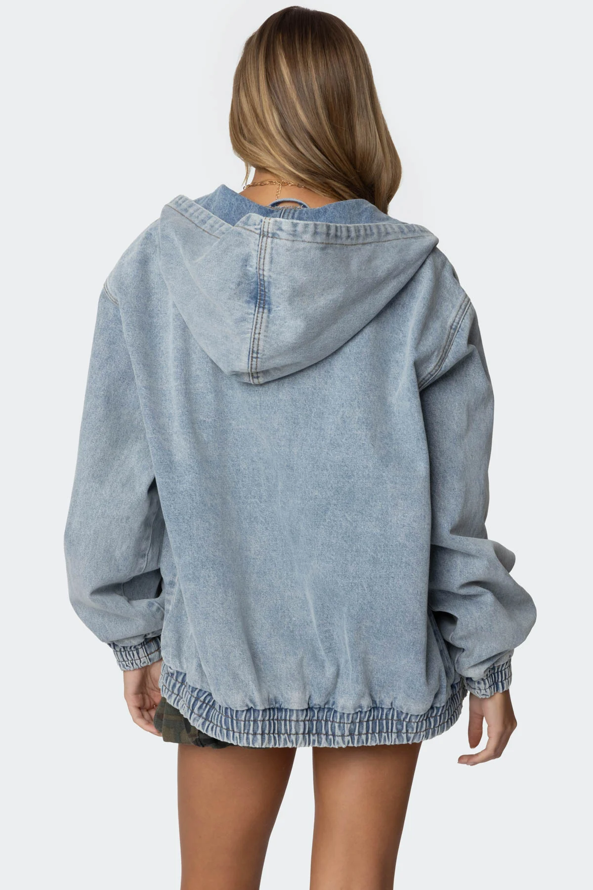 Hooded Vintage Washed Denim Bomber Jacket - Image 5