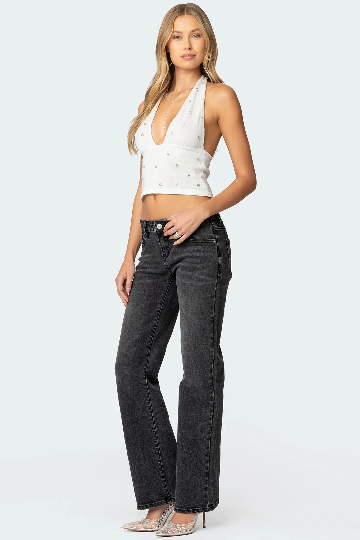 Rhinestone Knit Halter Top - Image 4