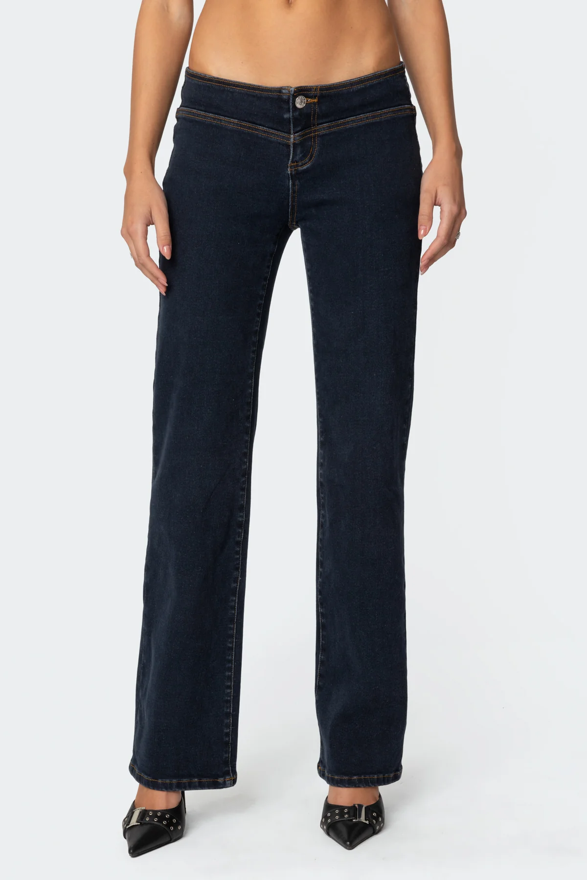 Ribbon Lace Up Low Rise Straight Leg Jeans - Image 3