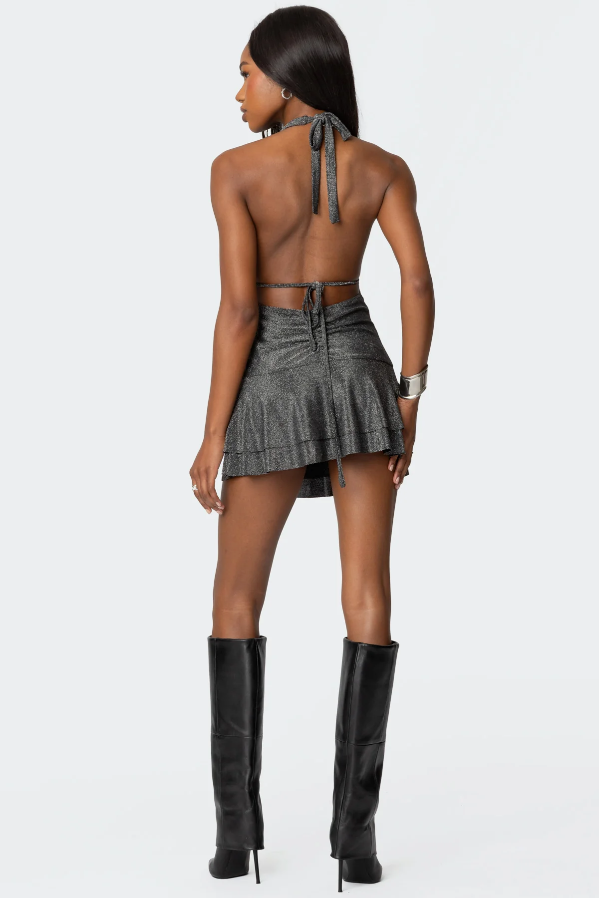 Metallic Backless Halter Mini Dress - Image 5