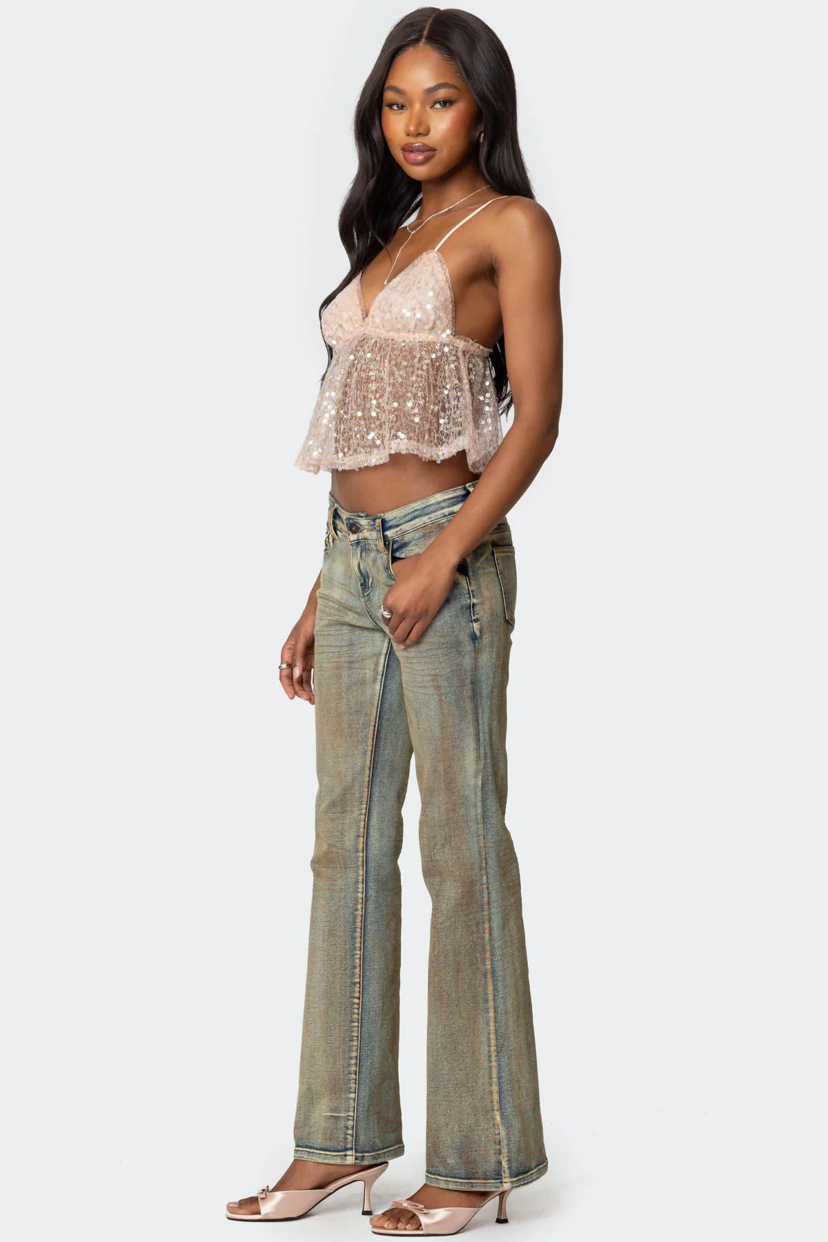 Sheer Sequin Babydoll Tank Top - Image 4