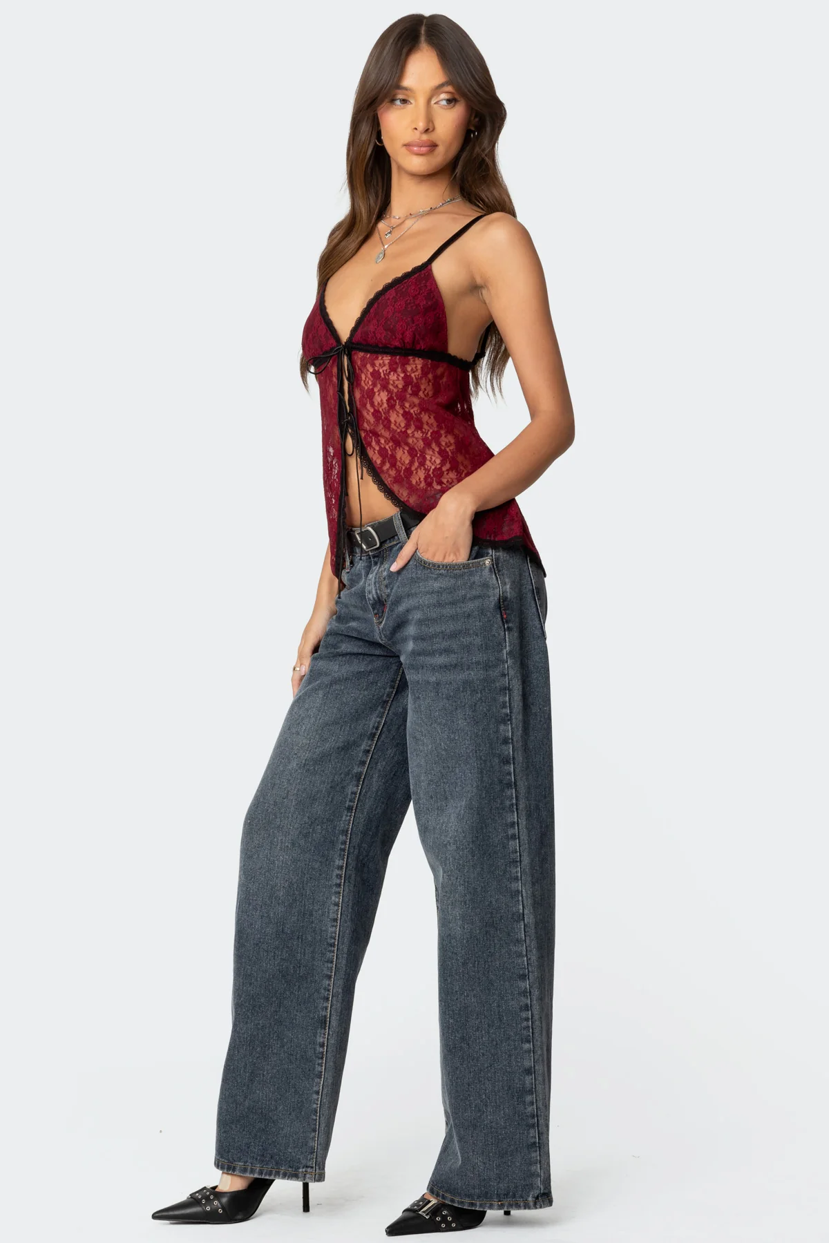 Maude Tie Front Sheer Lace Top - Image 4