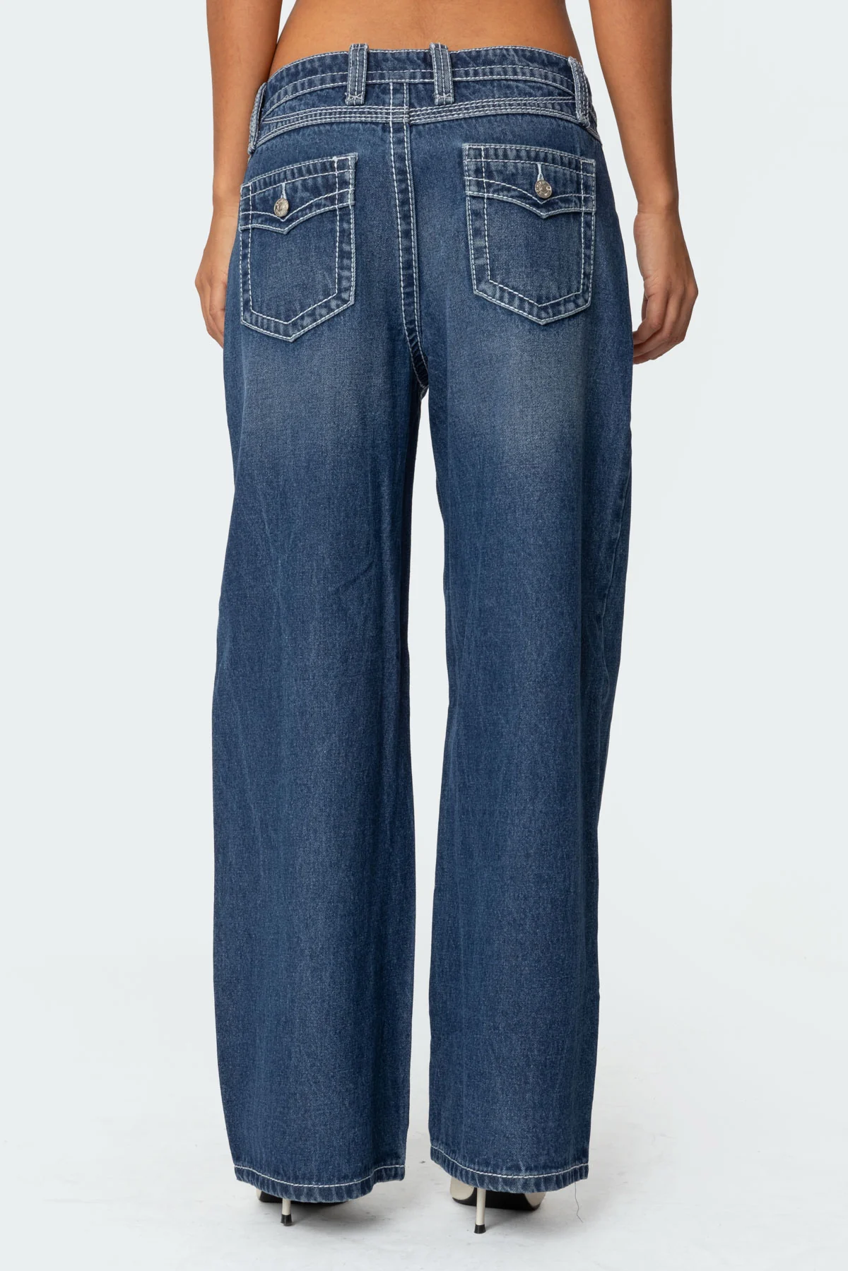 Contrast Stitch Low Rise Baggy Jeans - Image 5
